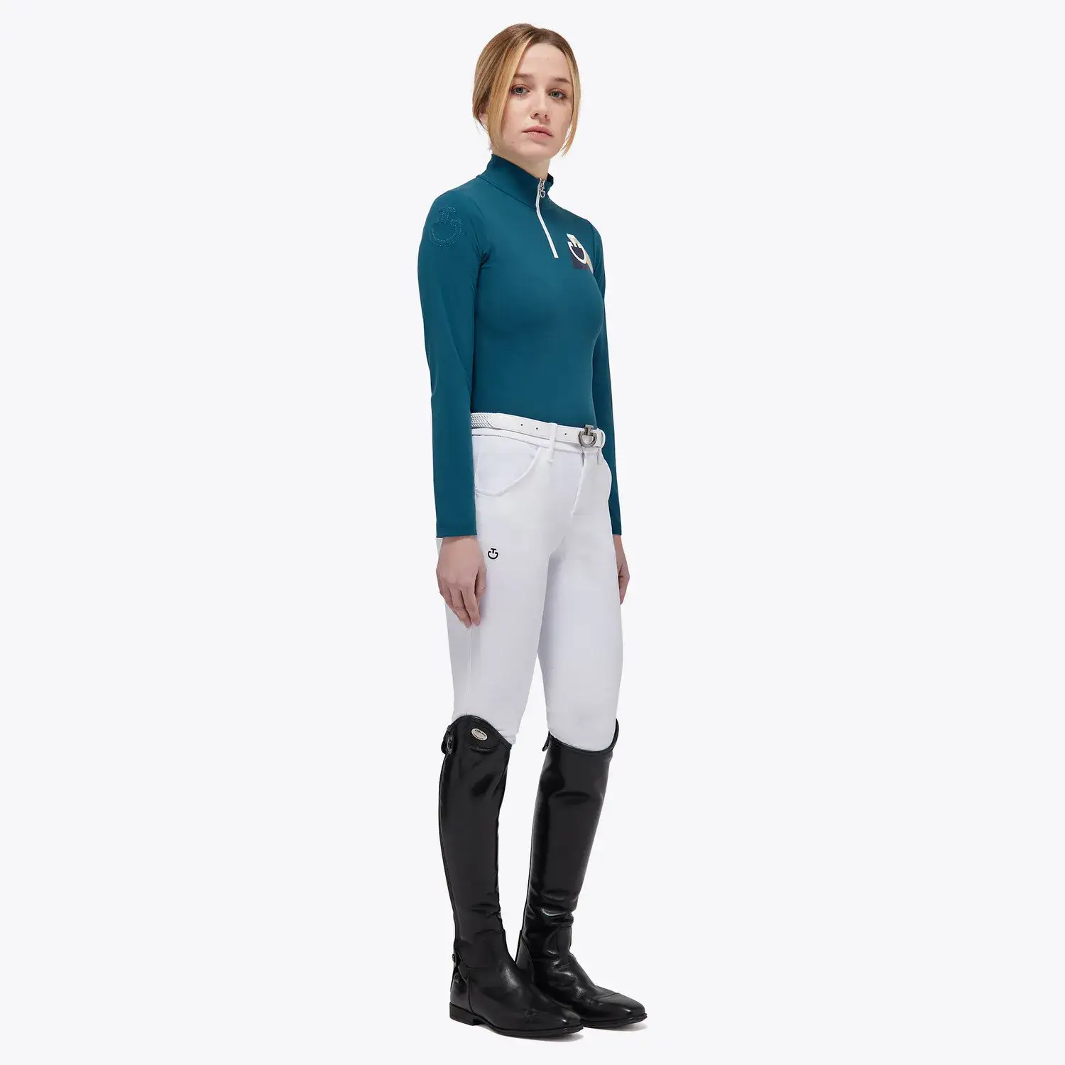 Cavalleria Toscana Girls’ jersey competition shirt with a zip DEEP SEA BLUE-2