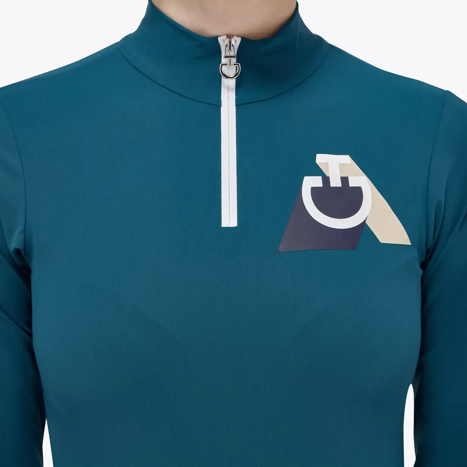 Cavalleria Toscana Girls’ jersey competition shirt with a zip DEEP SEA BLUE-5