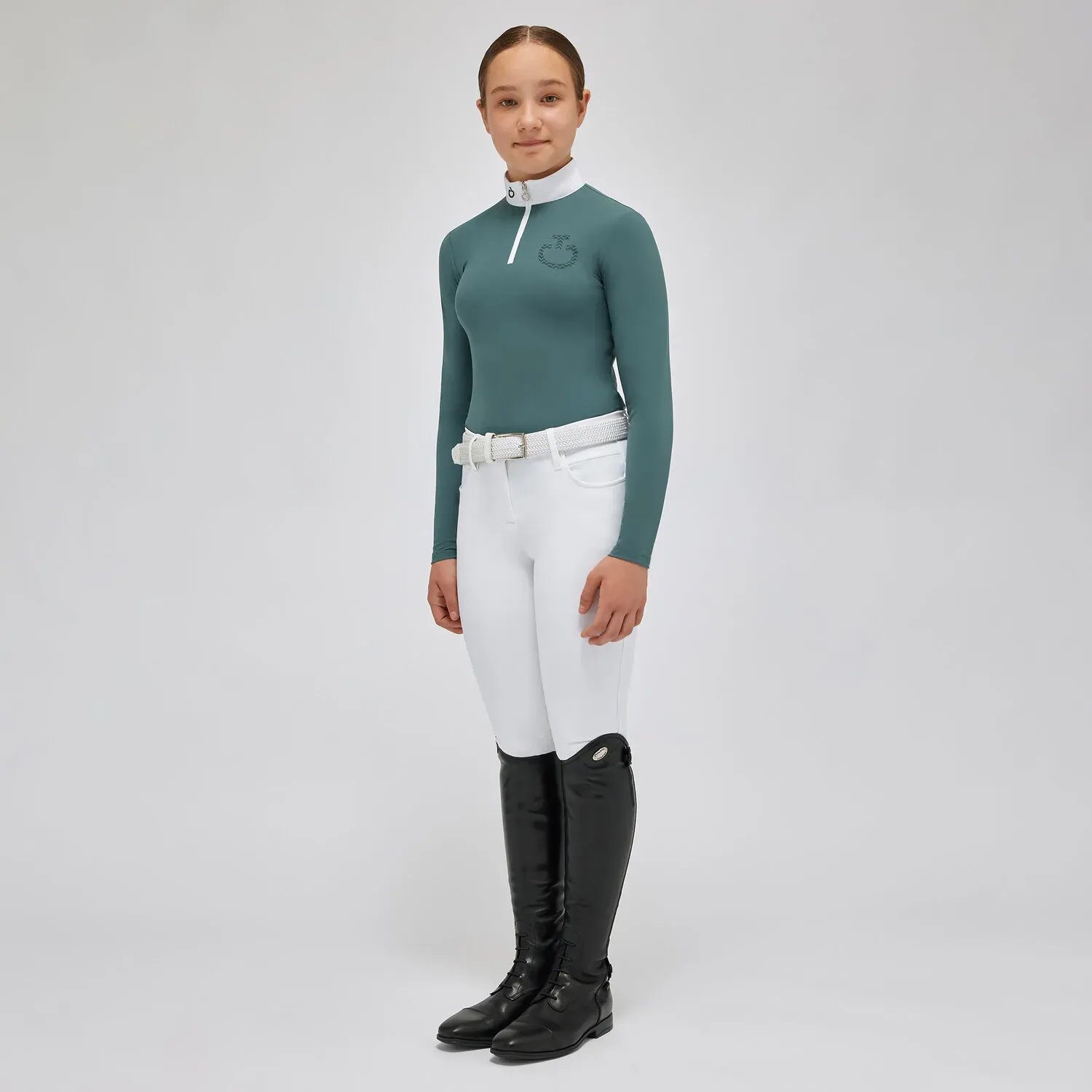 Cavalleria Toscana Girl's competition polo shirt PETROLEUM-1