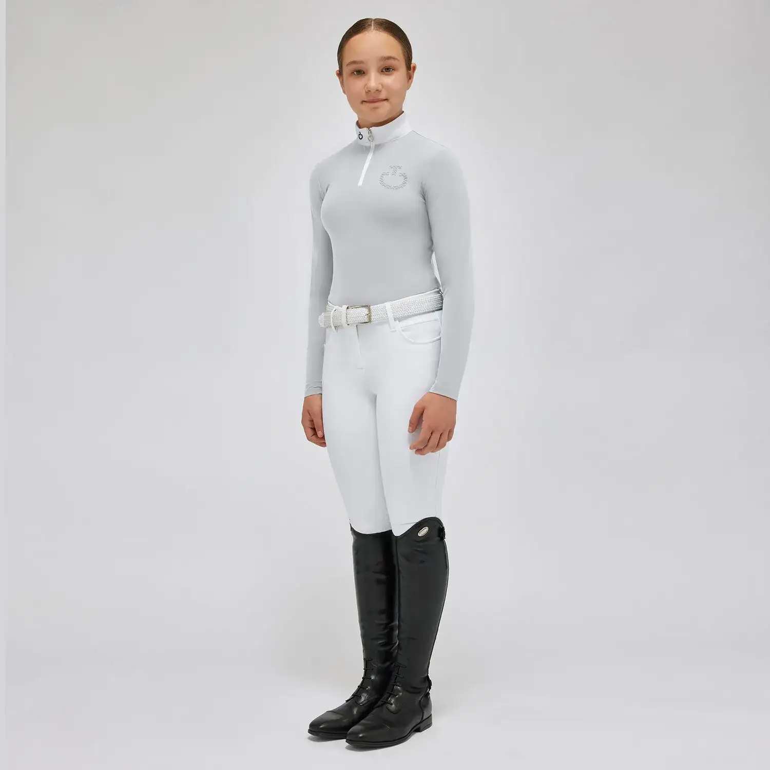 Cavalleria Toscana Girl's competition polo shirt LIGHT GREY-1