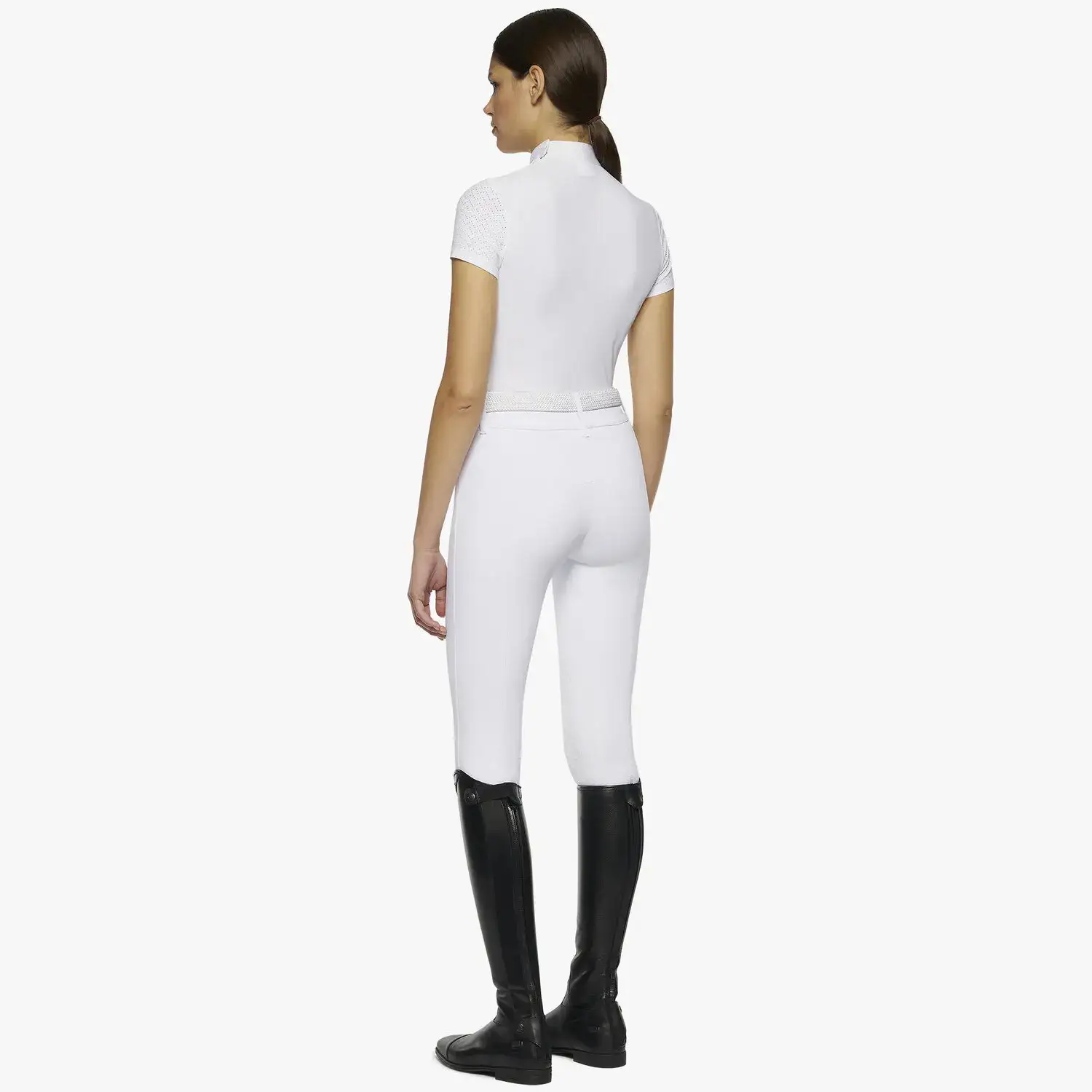 Cavalleria Toscana Perforated Women's short-sleeved polo WHITE-4