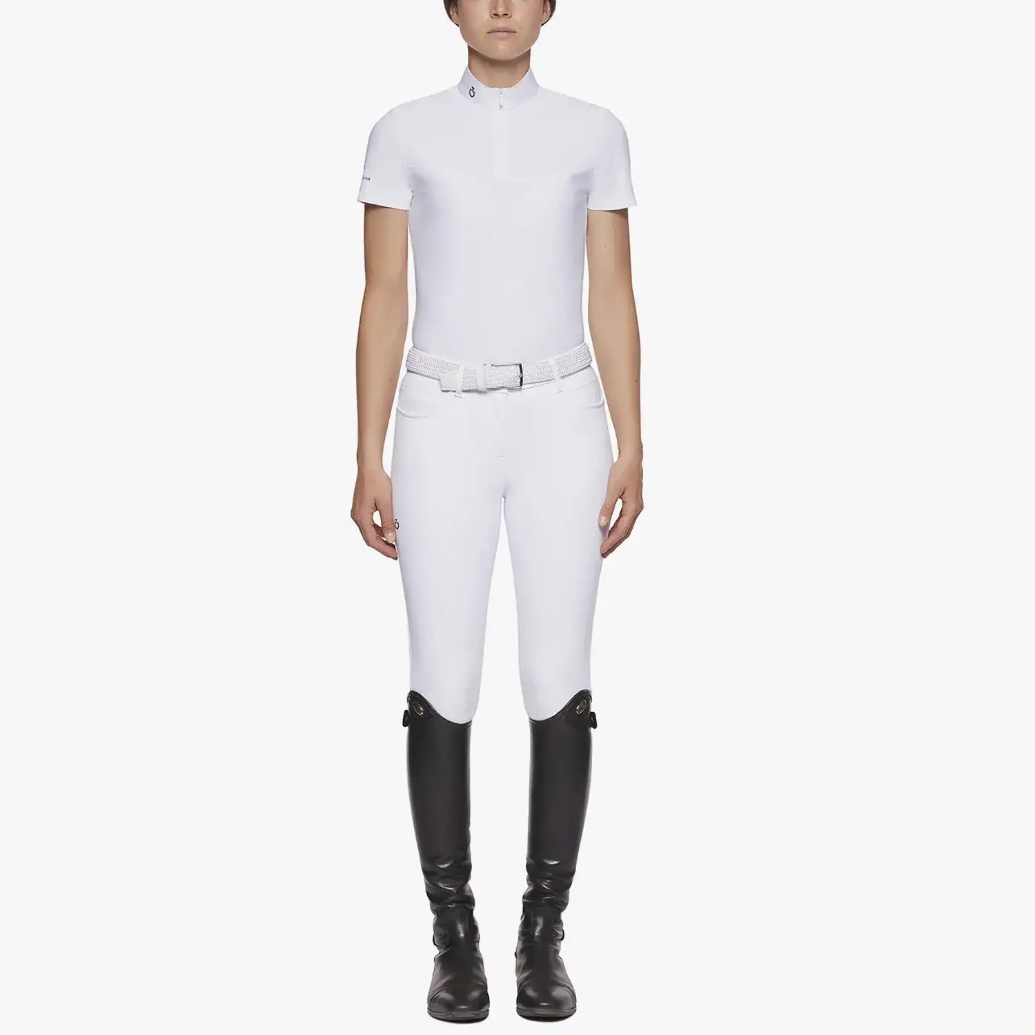 Cavalleria Toscana Piqué and jersey women's polo WHITE/KNIT-1