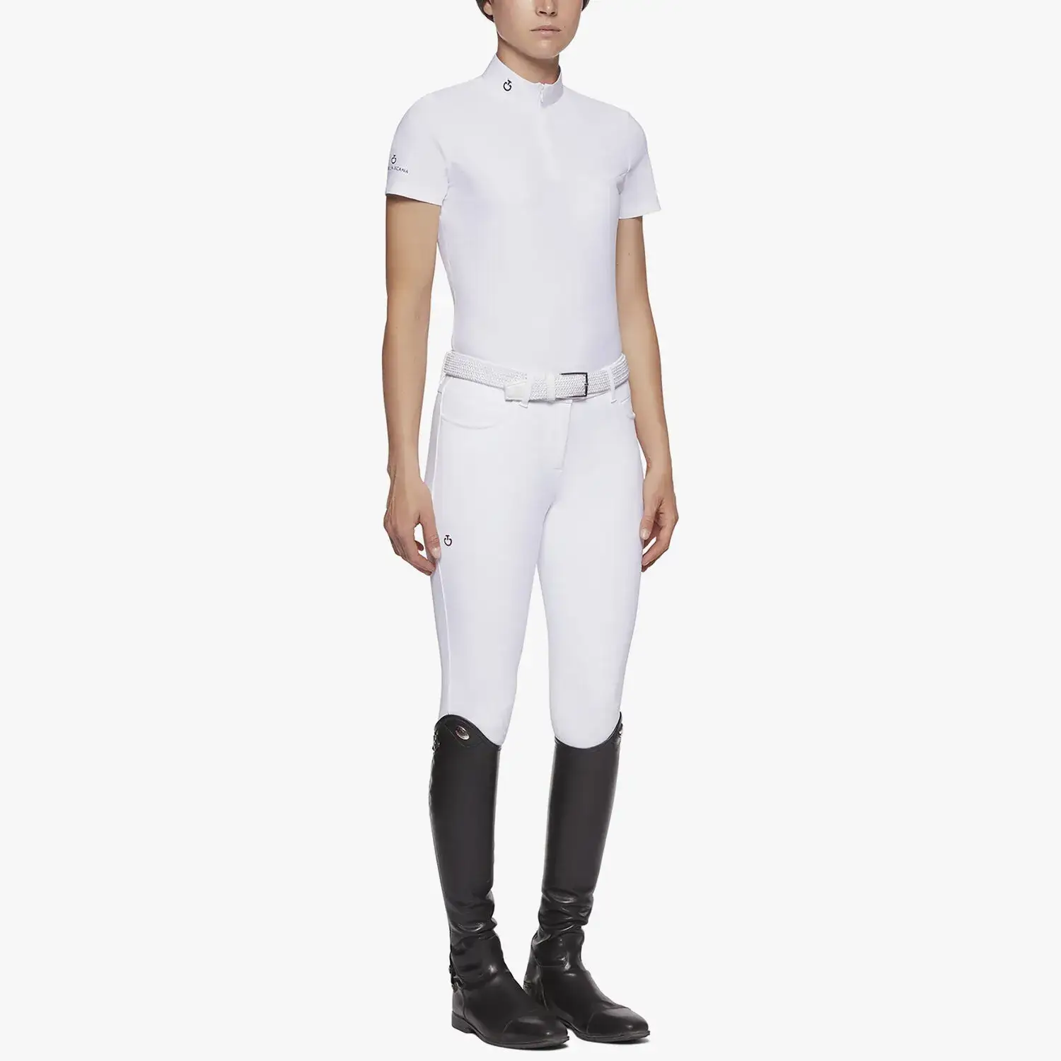 Cavalleria Toscana Piqué and jersey women's polo WHITE/KNIT-2