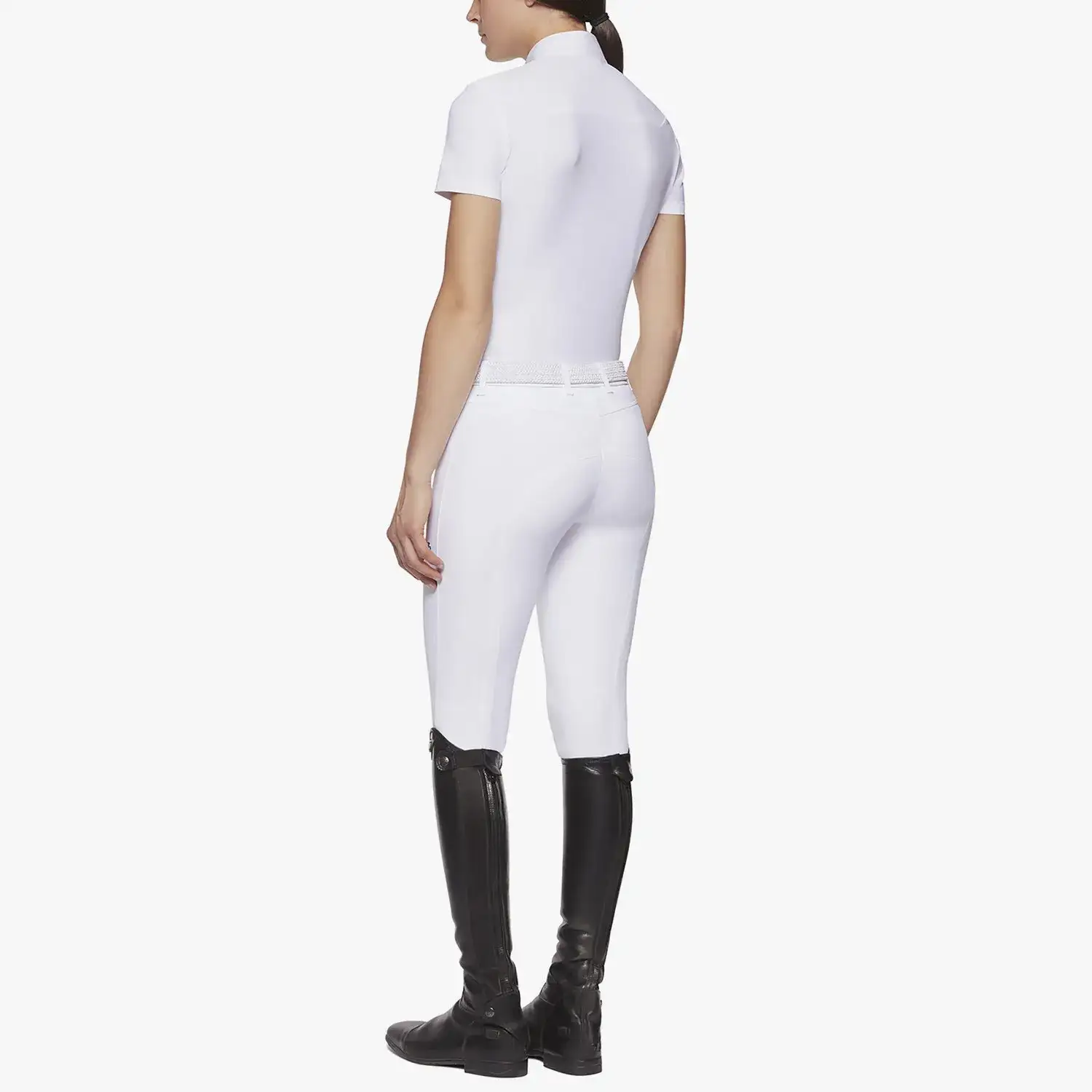 Cavalleria Toscana Piqué and jersey women's polo WHITE/KNIT-3
