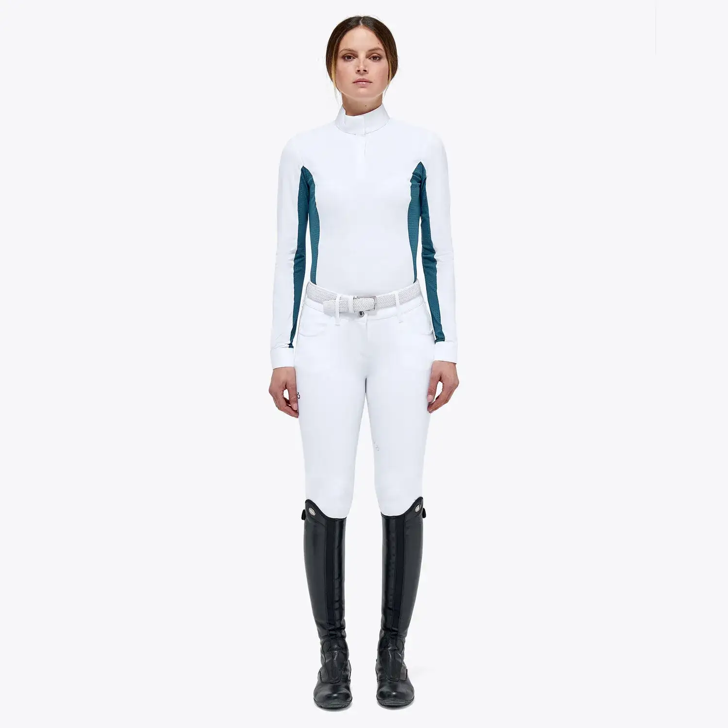 Cavalleria Toscana Women's Hunter polo with insert WHITE / DEEP SEA BLUE-1