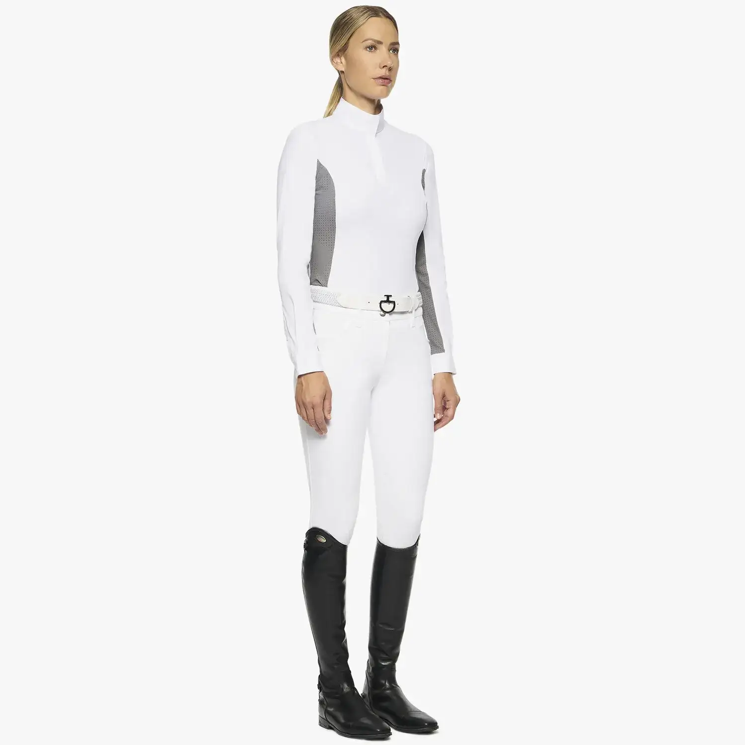 Cavalleria Toscana Women's hunter polo with insert WHITE/LIGHT GREY-1