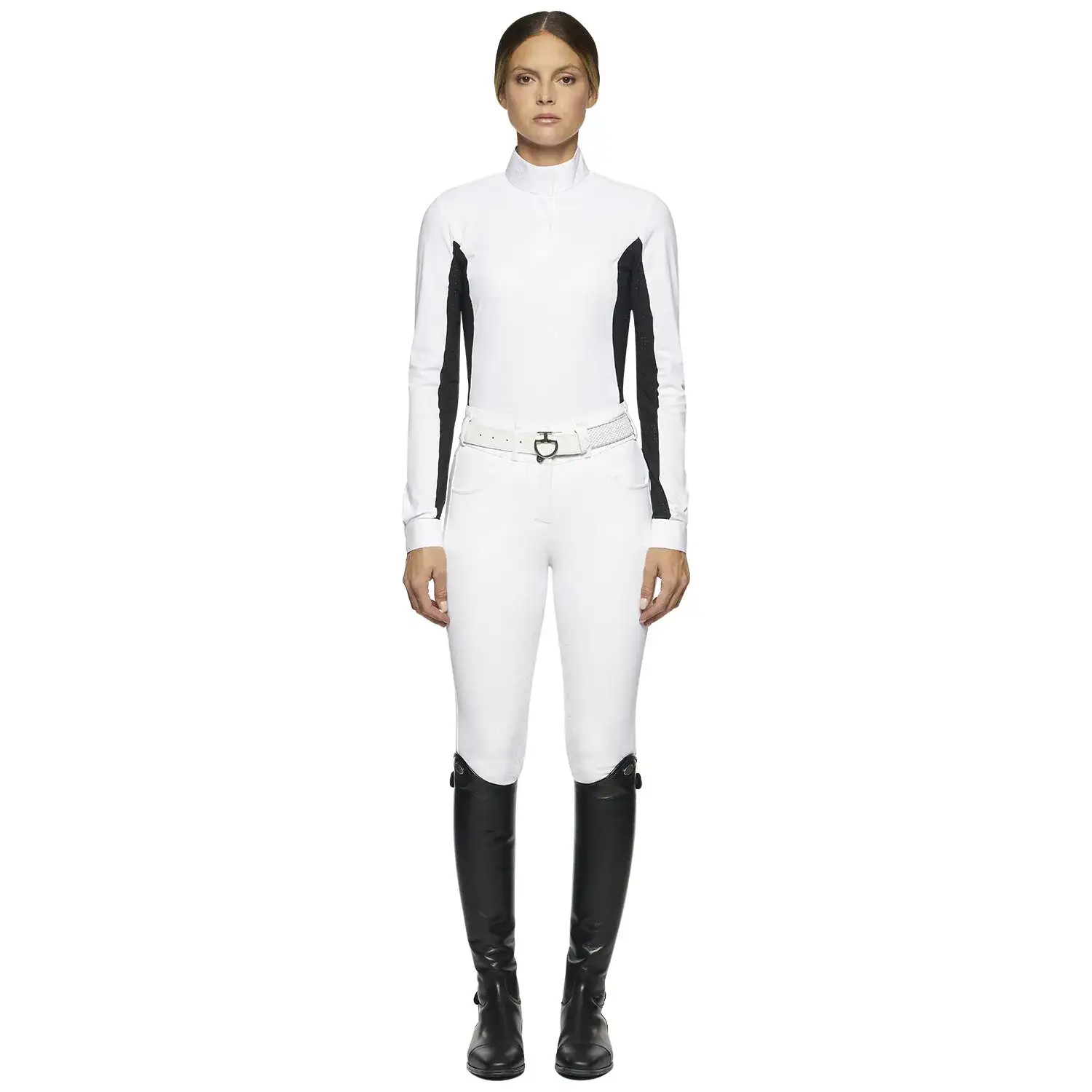Cavalleria Toscana Women's hunter polo with insert WHITE/BLACK-1