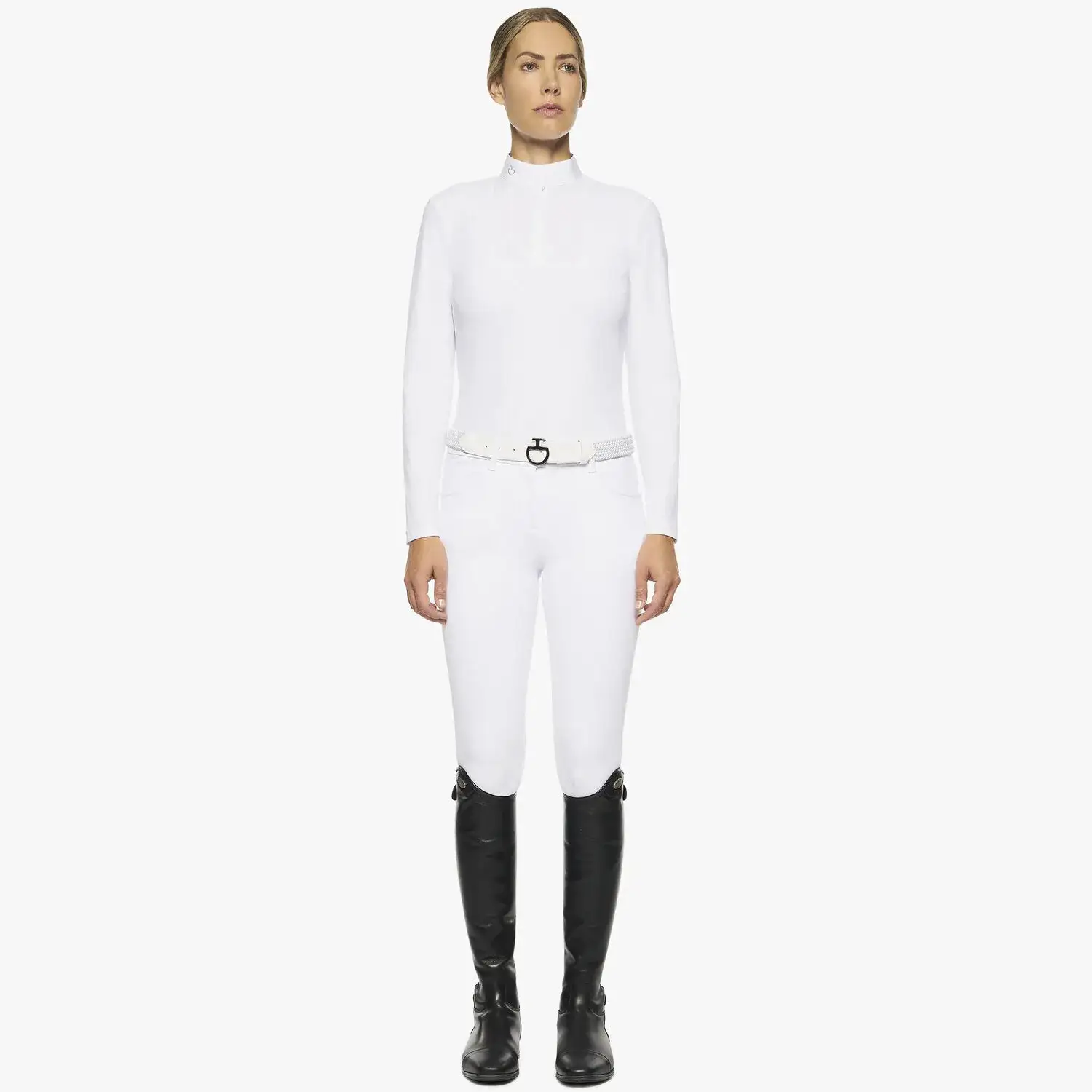 Cavalleria Toscana Women's long-sleeved polo with bib WHITE-1