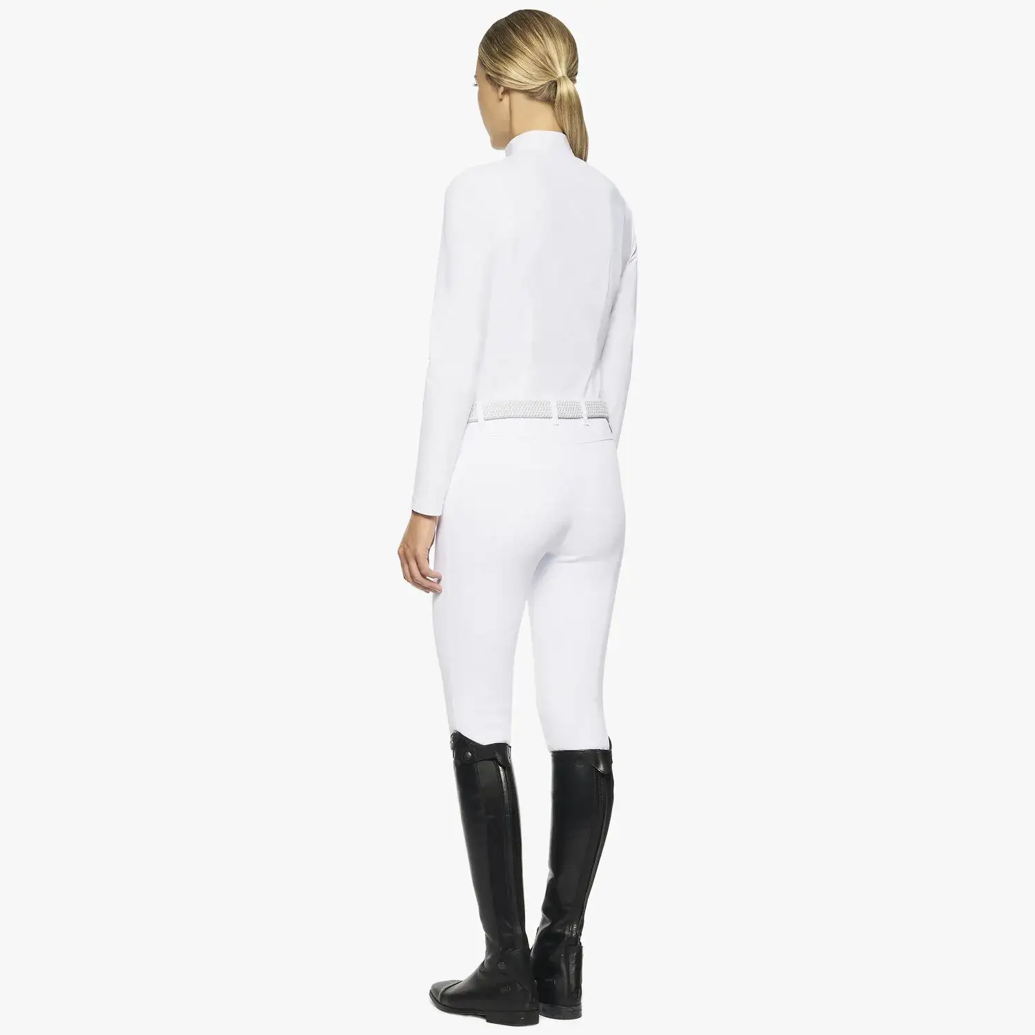 Cavalleria Toscana Women's long-sleeved polo with bib WHITE-3