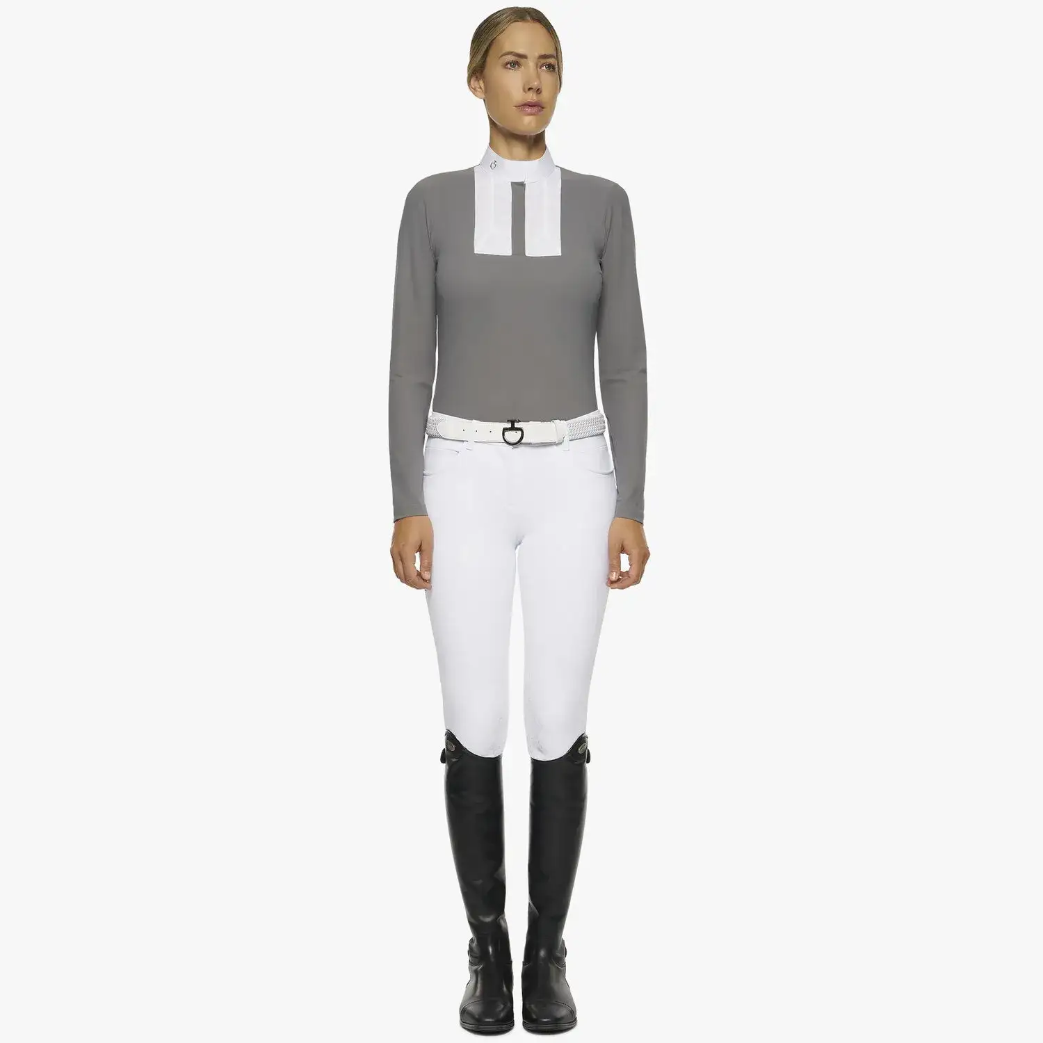 Cavalleria Toscana Polo donna a maniche lunghe con pettorina GREY-1