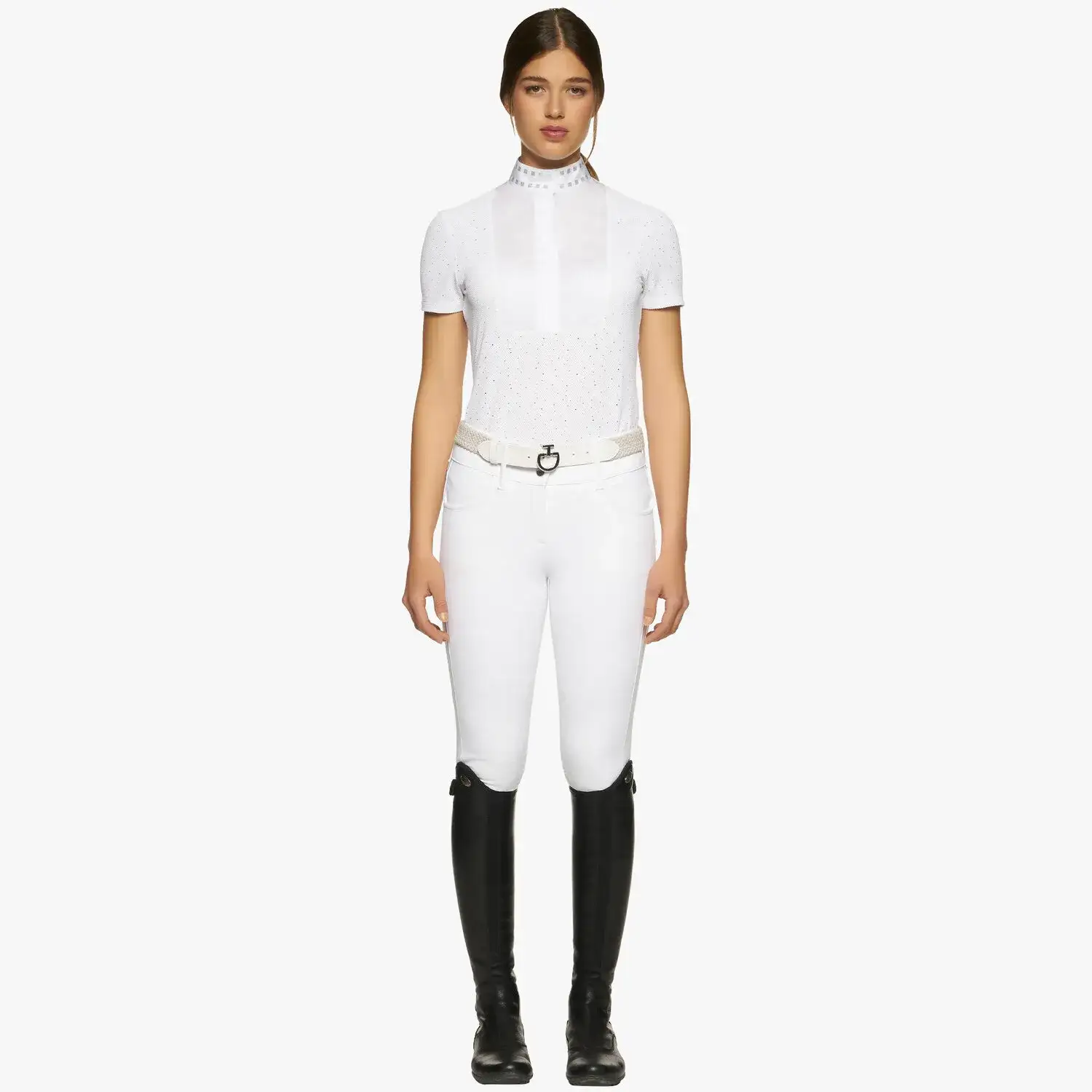 Cavalleria Toscana Women’s competition shirt in perforated fabric with sequins WHITE-1