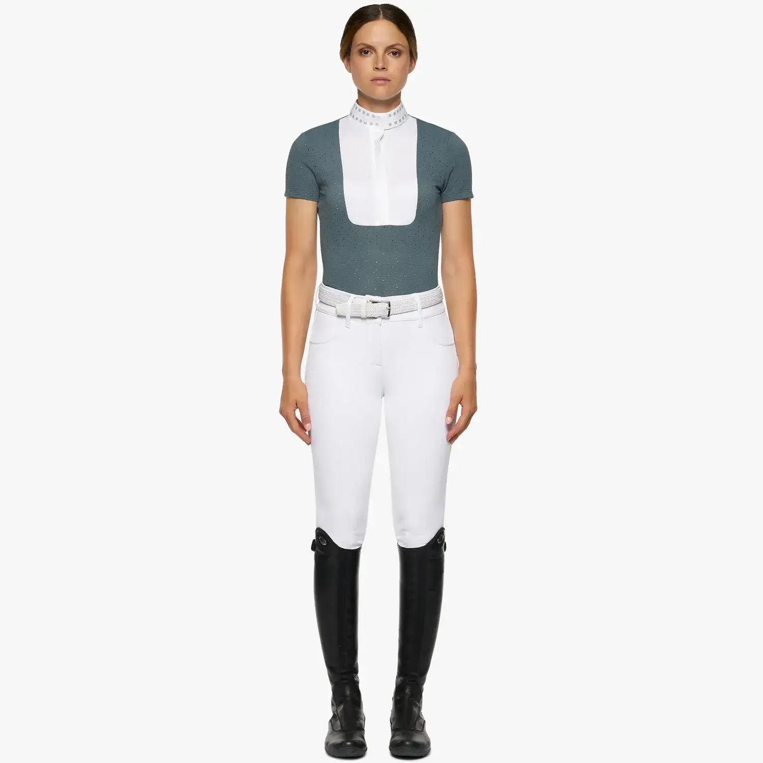 Cavalleria Toscana Women’s competition shirt in perforated fabric with sequins PETROLEUM-1