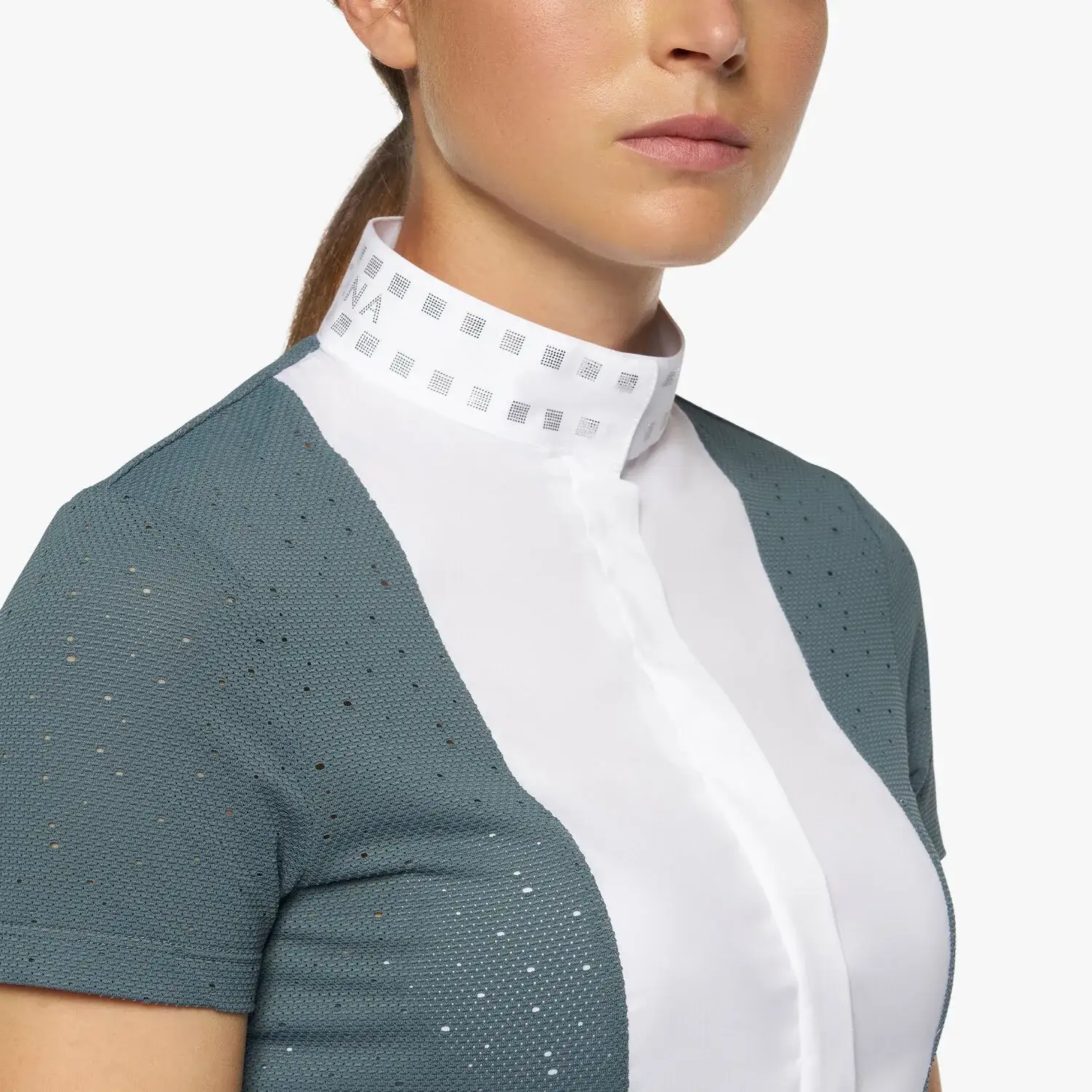 Cavalleria Toscana Women’s competition shirt in perforated fabric with sequins PETROLEUM-6