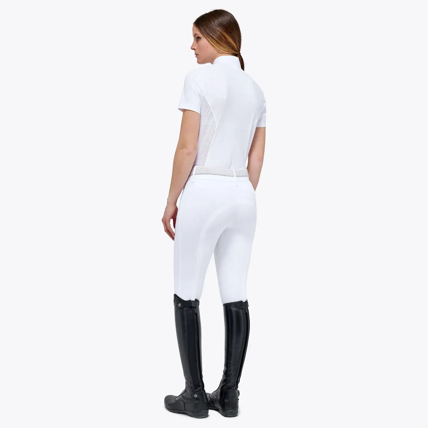 Cavalleria Toscana Polo da donna in jersey con inserto traforato WHITE/KNIT-3