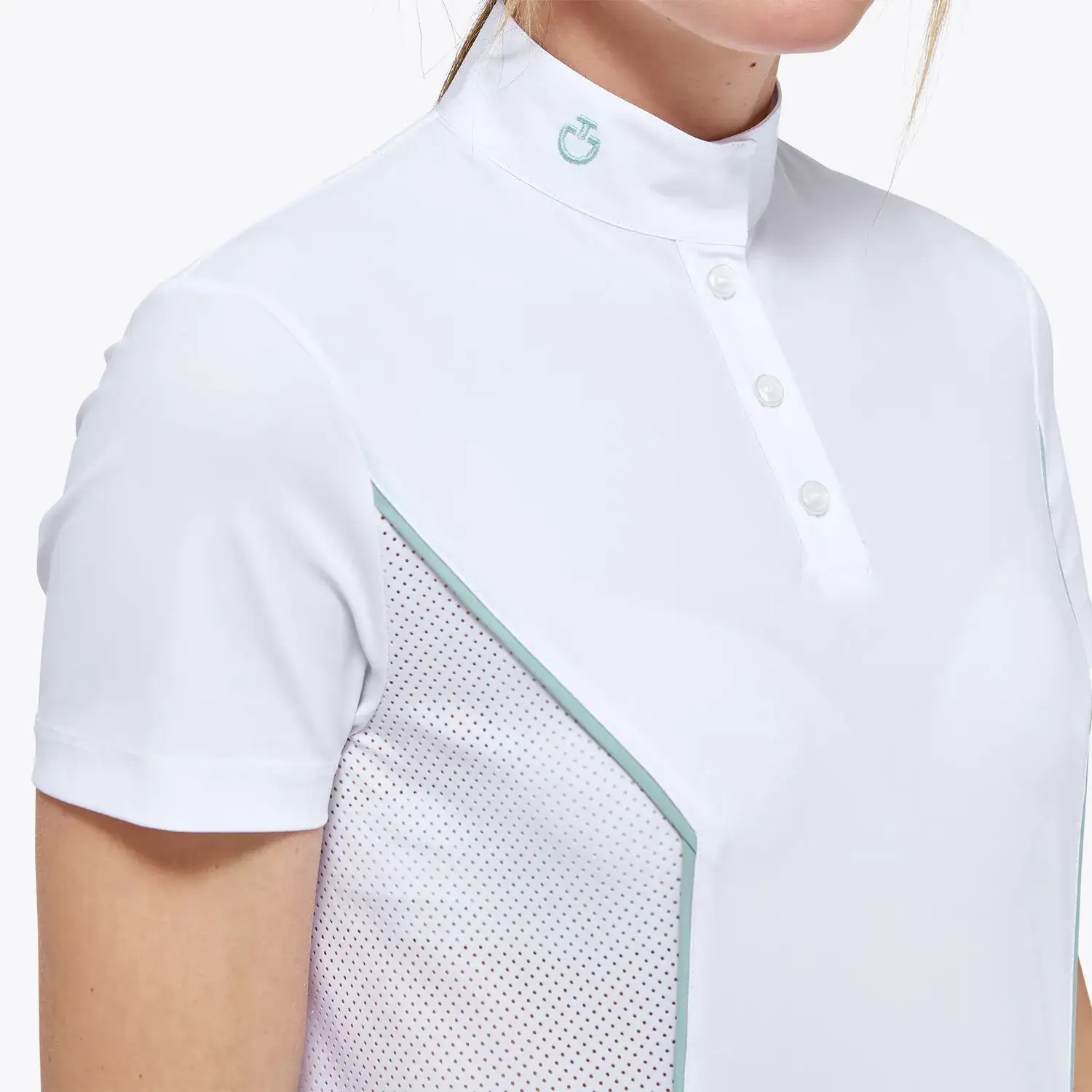 Cavalleria Toscana Polo da donna in jersey con inserto traforato WHITE/KNIT-4