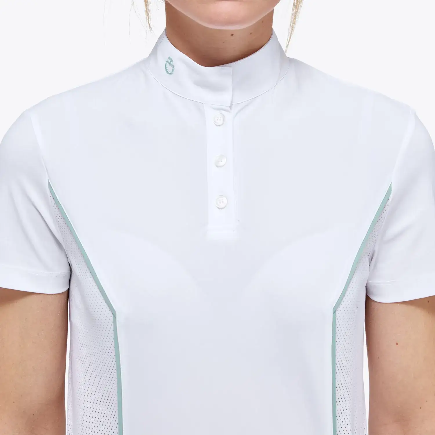 Cavalleria Toscana Polo da donna in jersey con inserto traforato WHITE/KNIT-5