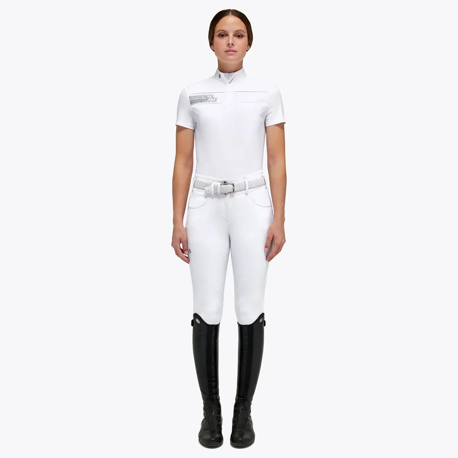Cavalleria Toscana Women’s performance jersey show shirt with a zip WHITE-1