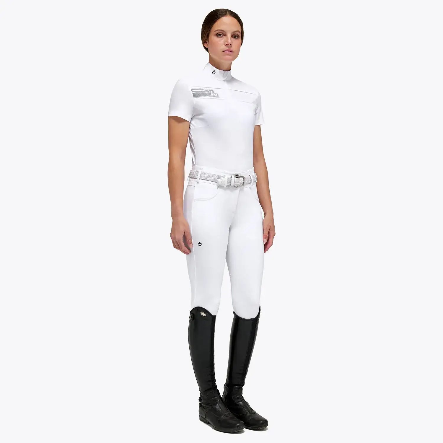Cavalleria Toscana Women’s performance jersey show shirt with a zip WHITE-2