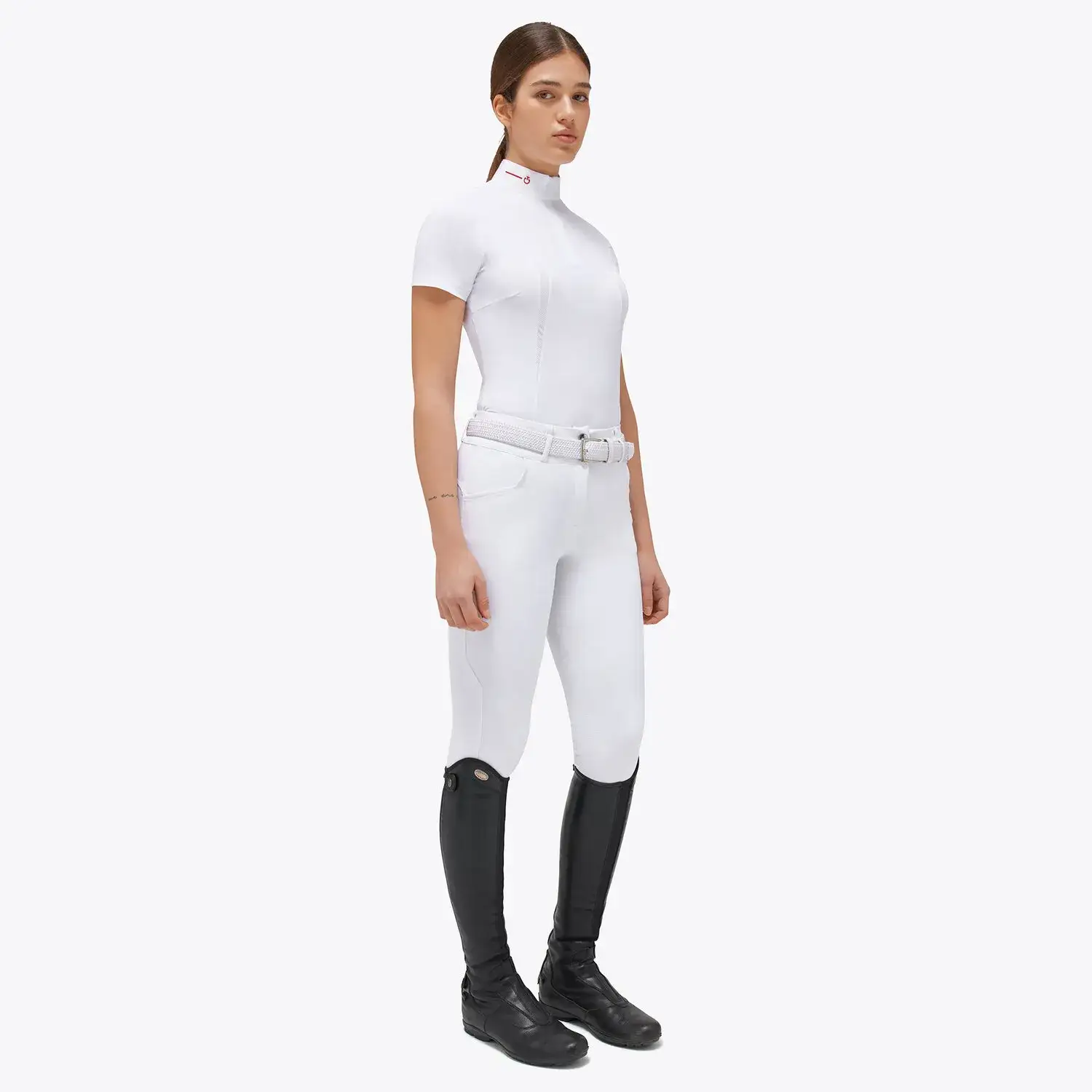 Cavalleria Toscana Women’s jersey mesh polo shirt WHITE-1