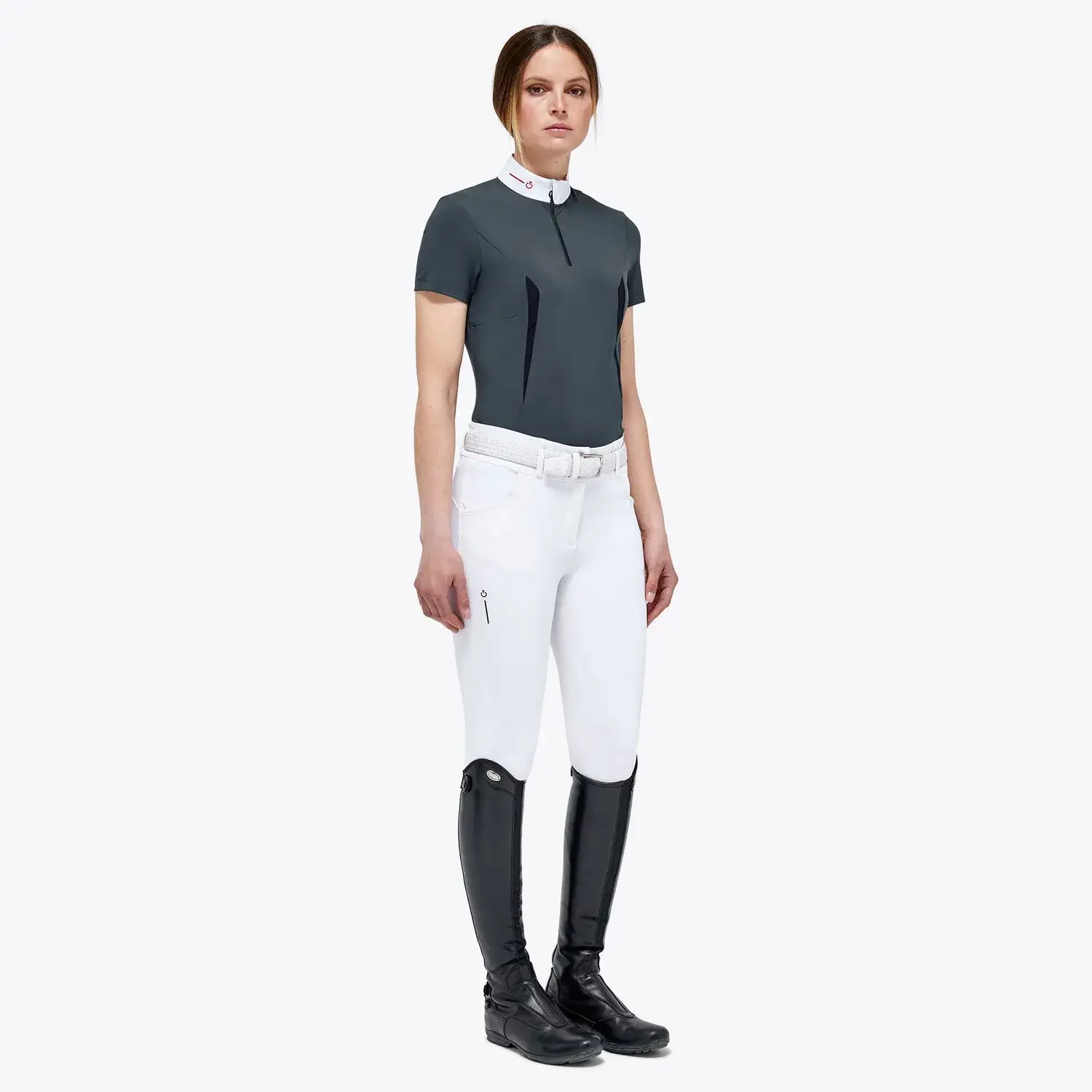 Cavalleria Toscana Women’s jersey mesh polo shirt CHARCOAL GREY-2