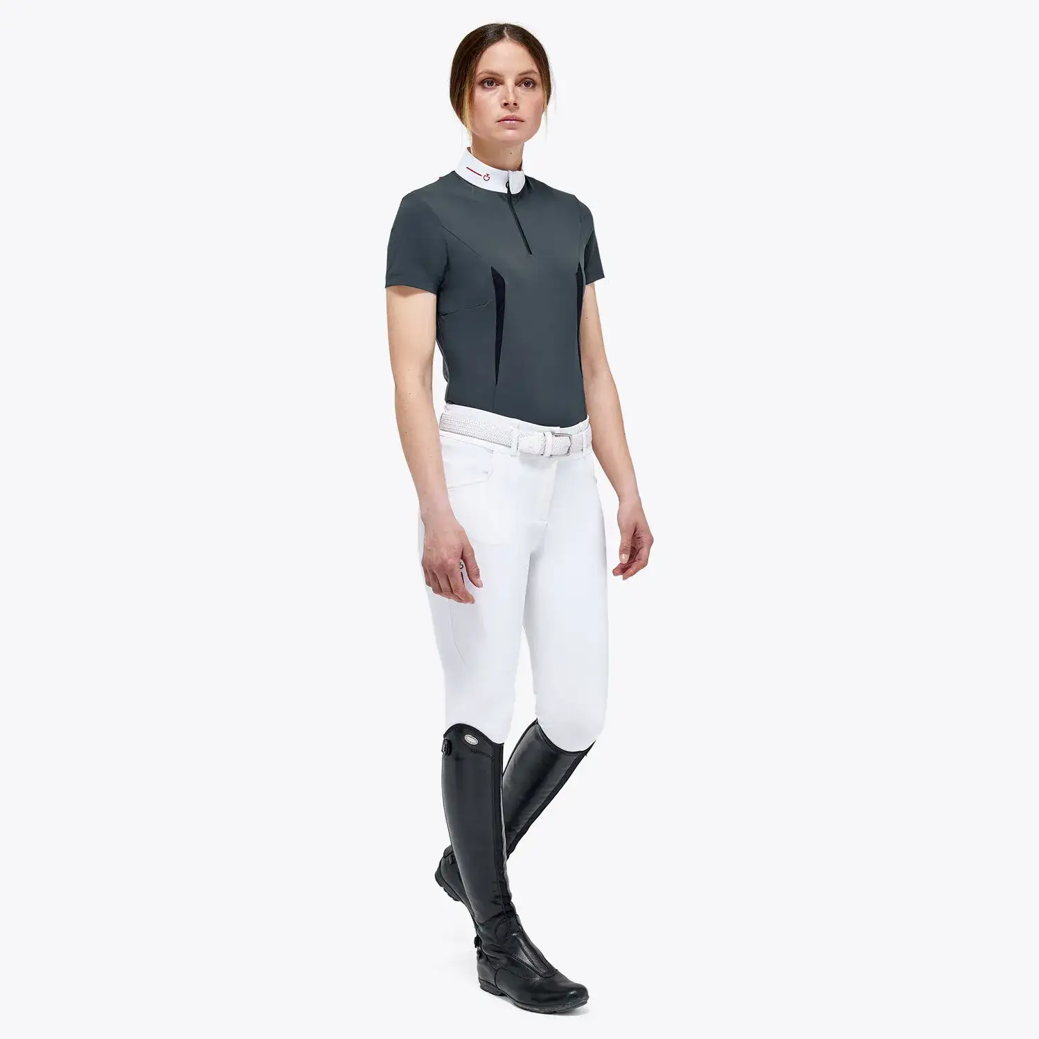 Cavalleria Toscana Women’s jersey mesh polo shirt CHARCOAL GREY-3