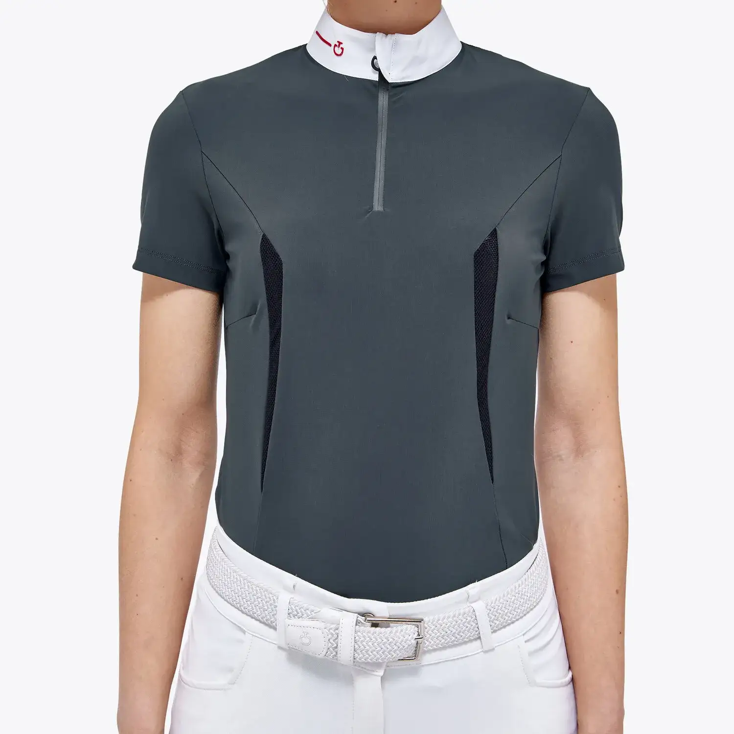 Cavalleria Toscana Women’s jersey mesh polo shirt CHARCOAL GREY-8