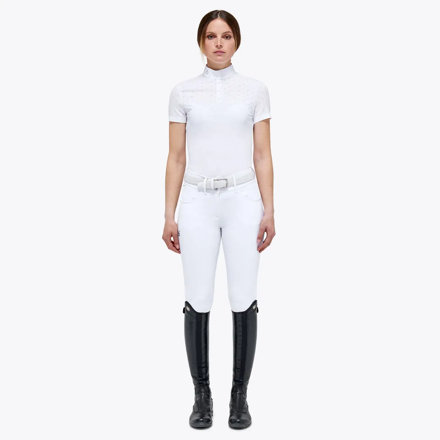 Cavalleria Toscana Women’s piqué and jersey knit polo shirt WHITE/KNIT-1