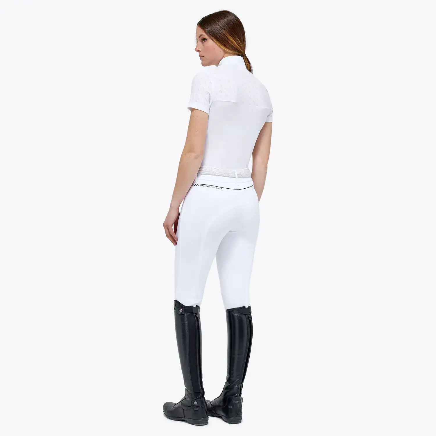 Cavalleria Toscana Women’s piqué and jersey knit polo shirt WHITE/KNIT-4