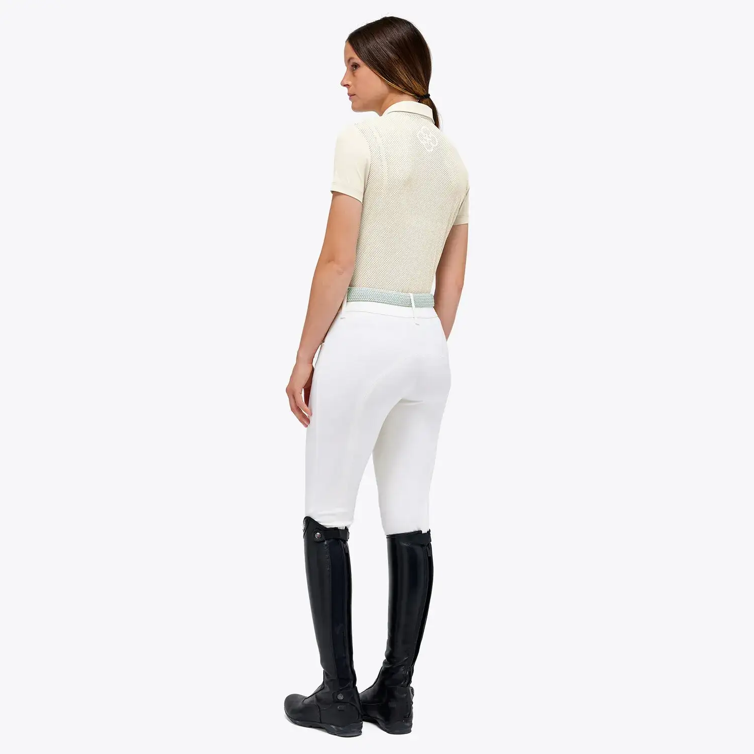 Cavalleria Toscana Women's Perforated Jersey Zip Competition Polo Off-White-2