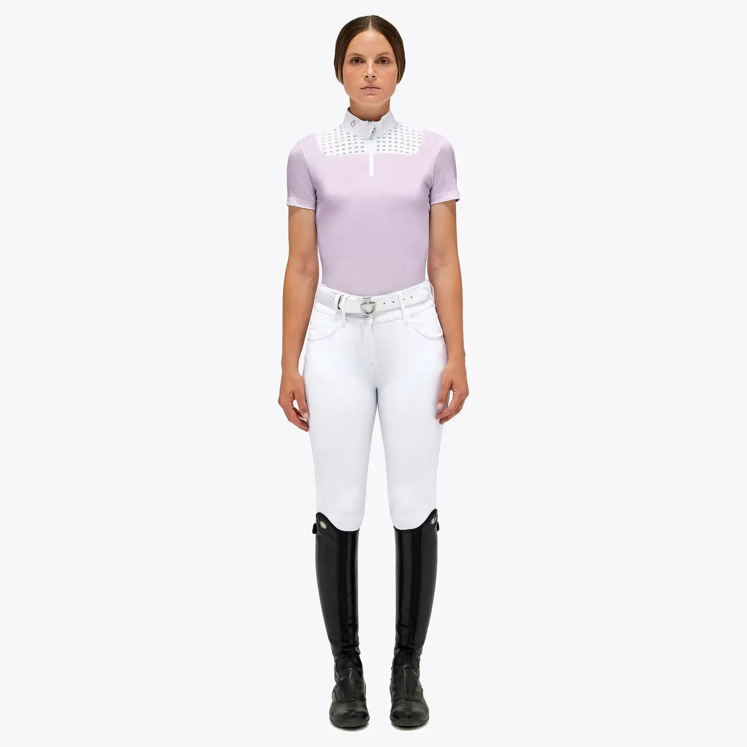 Cavalleria Toscana Women's Zip Competition Polo PALE MAUVE / WHITE-1