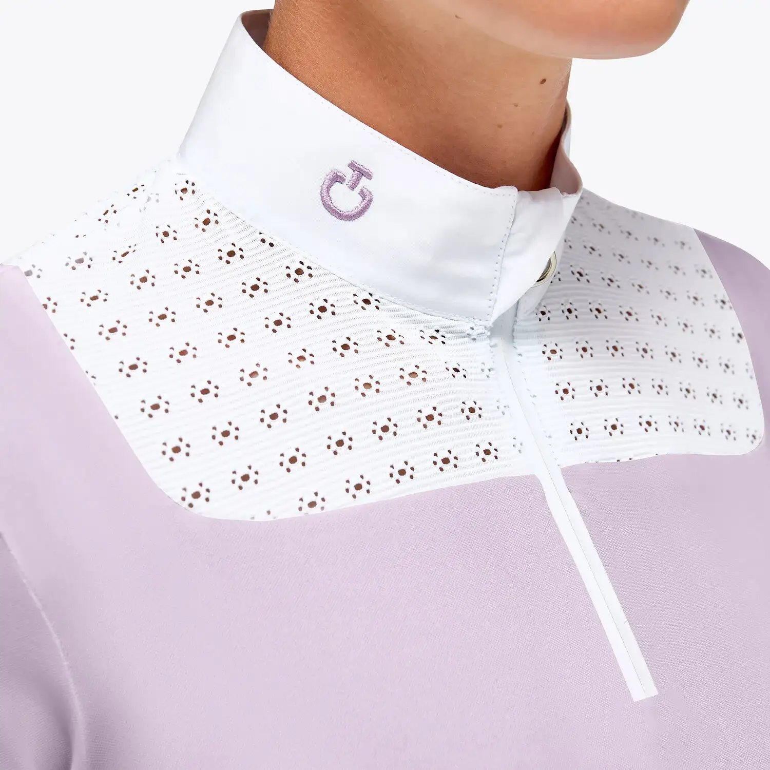 Cavalleria Toscana Women's Zip Competition Polo PALE MAUVE / WHITE-4