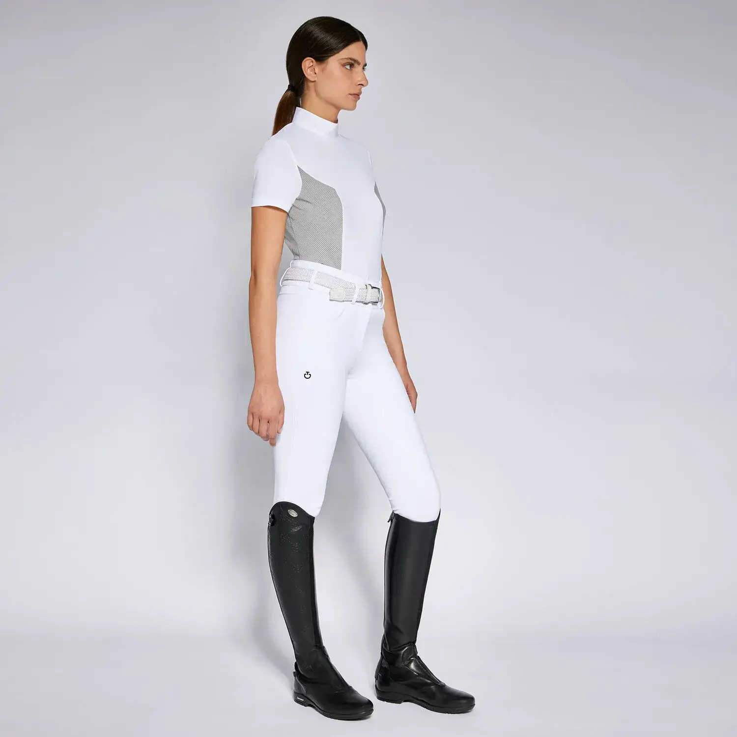 Cavalleria Toscana Women's competition polo shirt LIGHT GREY WOOL-1