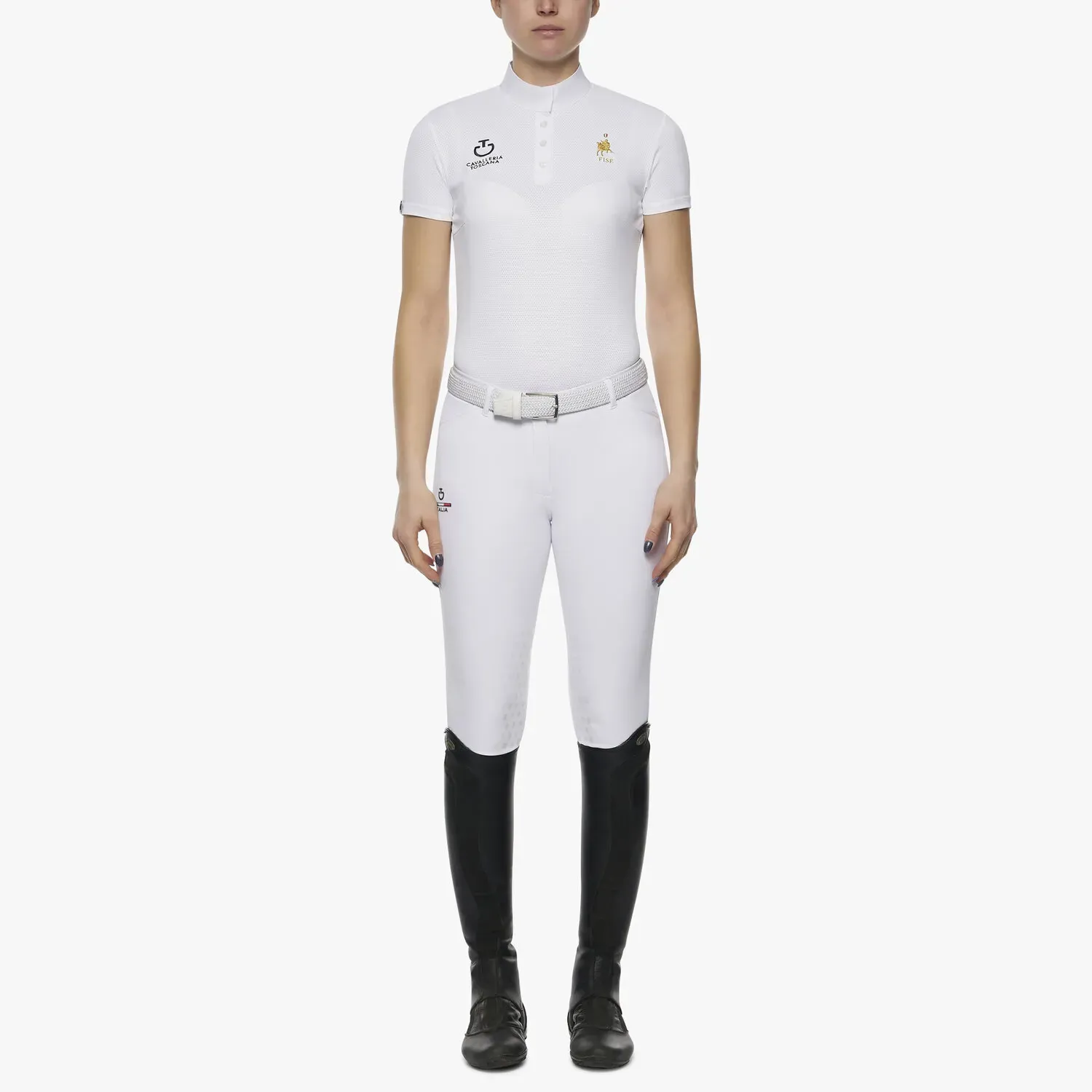 Cavalleria Toscana Women's FISE short sleeved competition polo WHITE-1