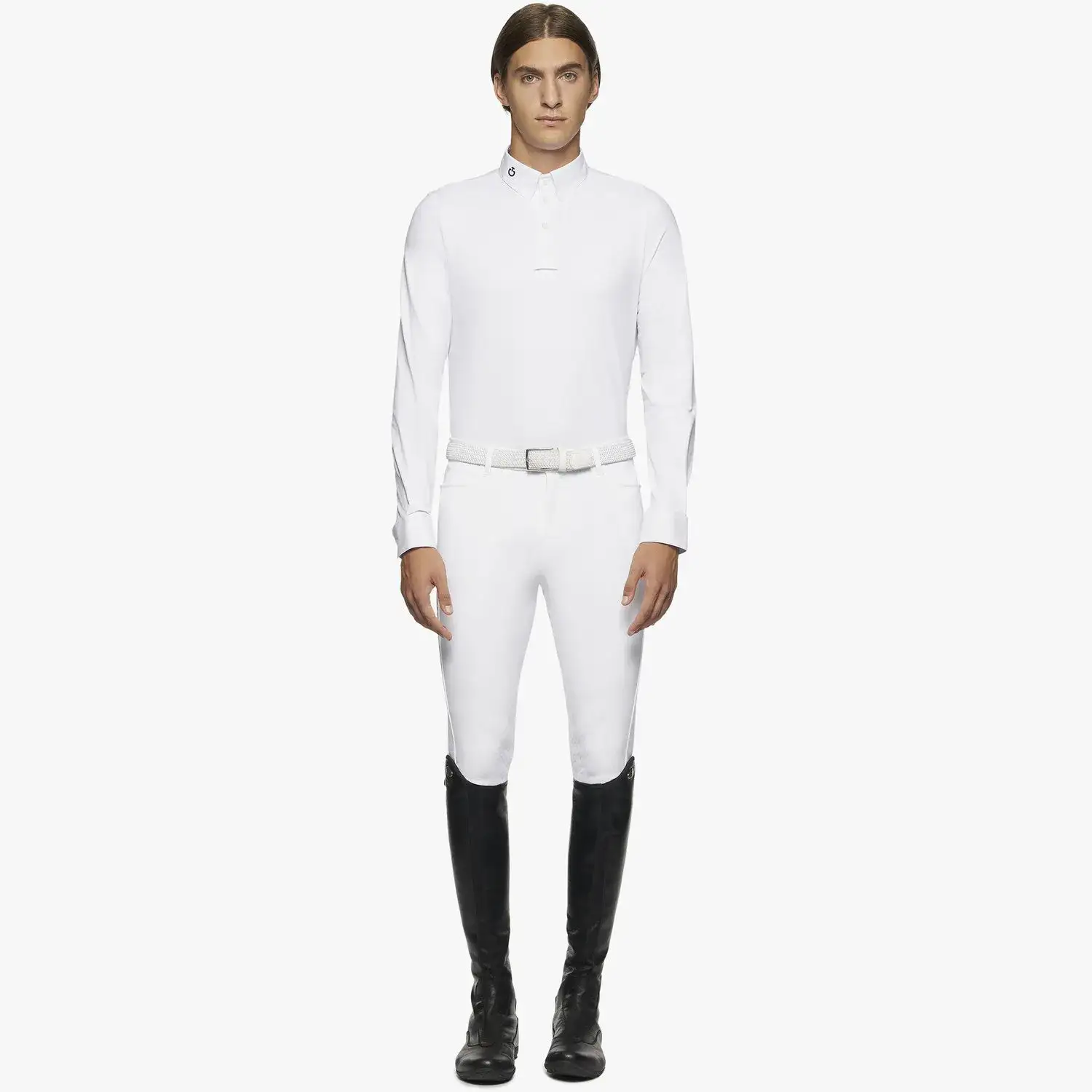 Cavalleria Toscana Men Competition Polo with Mesh Inserts WHITE-1