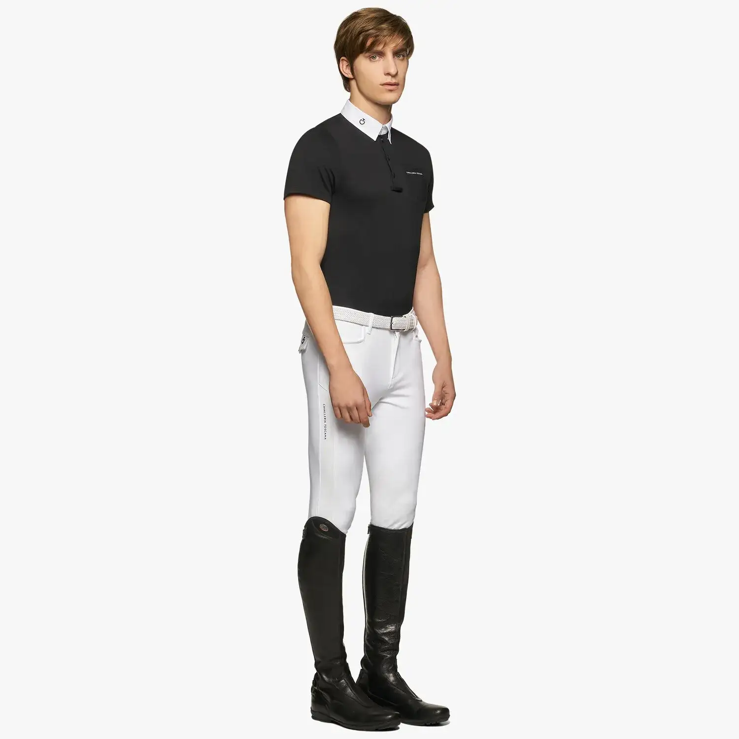 Cavalleria Toscana Men’s performance piqué knit polo shirt with buttons BLACK-2