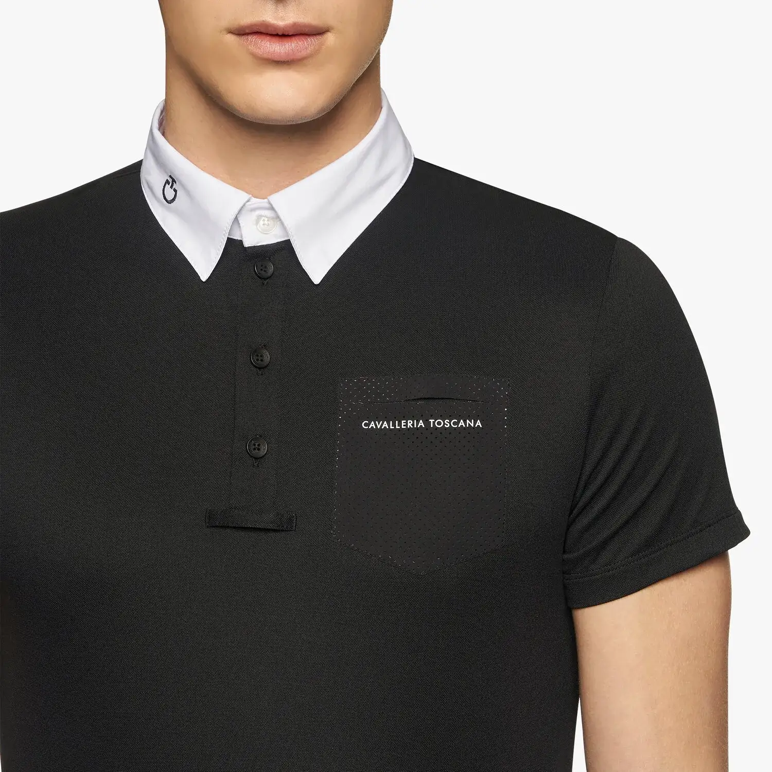 Cavalleria Toscana Men’s performance piqué knit polo shirt with buttons BLACK-5