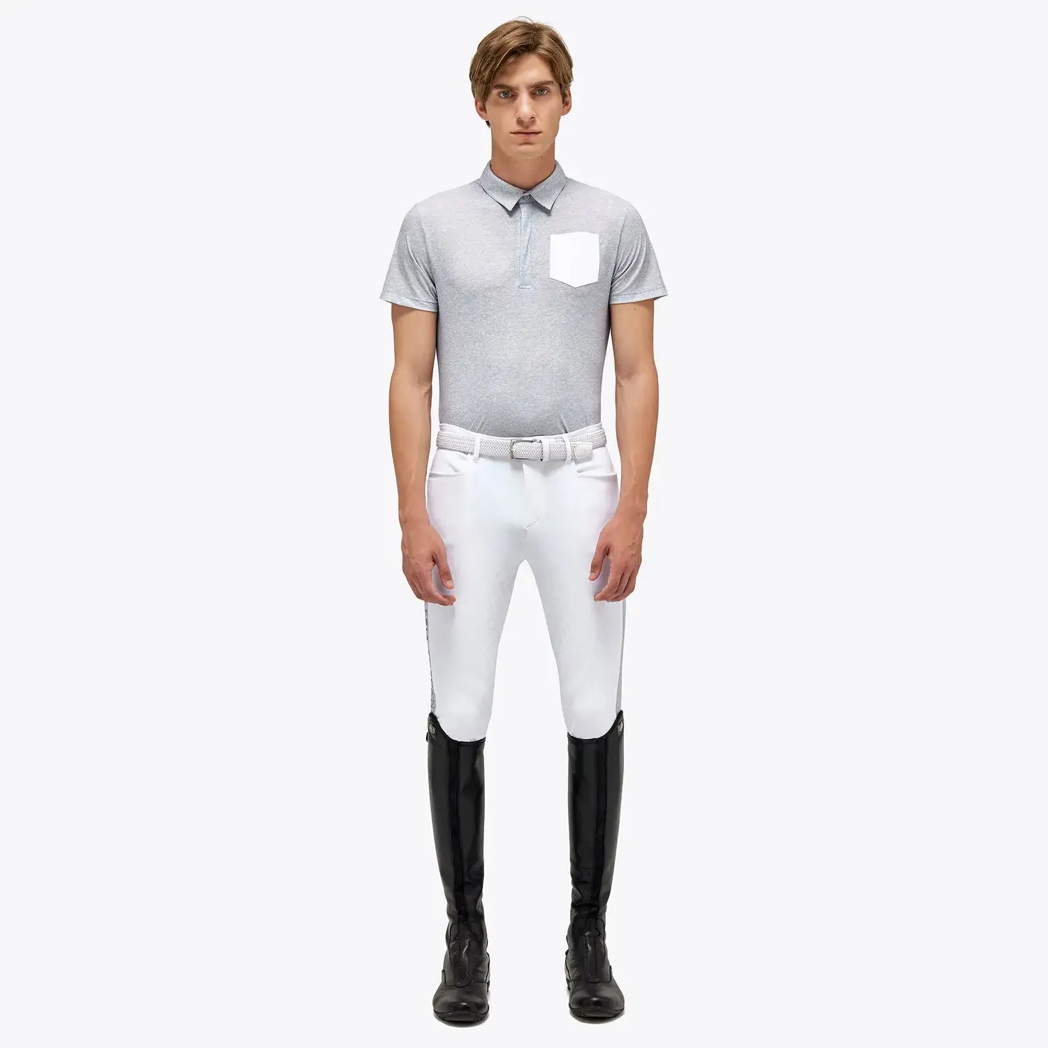 Cavalleria Toscana Polo da training in jersey effetto mesh Uomo LIGHT GREY-1