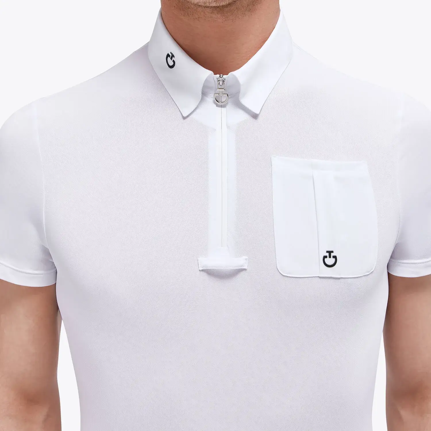 Cavalleria Toscana CT Piquet S/S Competition Zip Polo w/ Jersey Logo Pocket WHITE-3