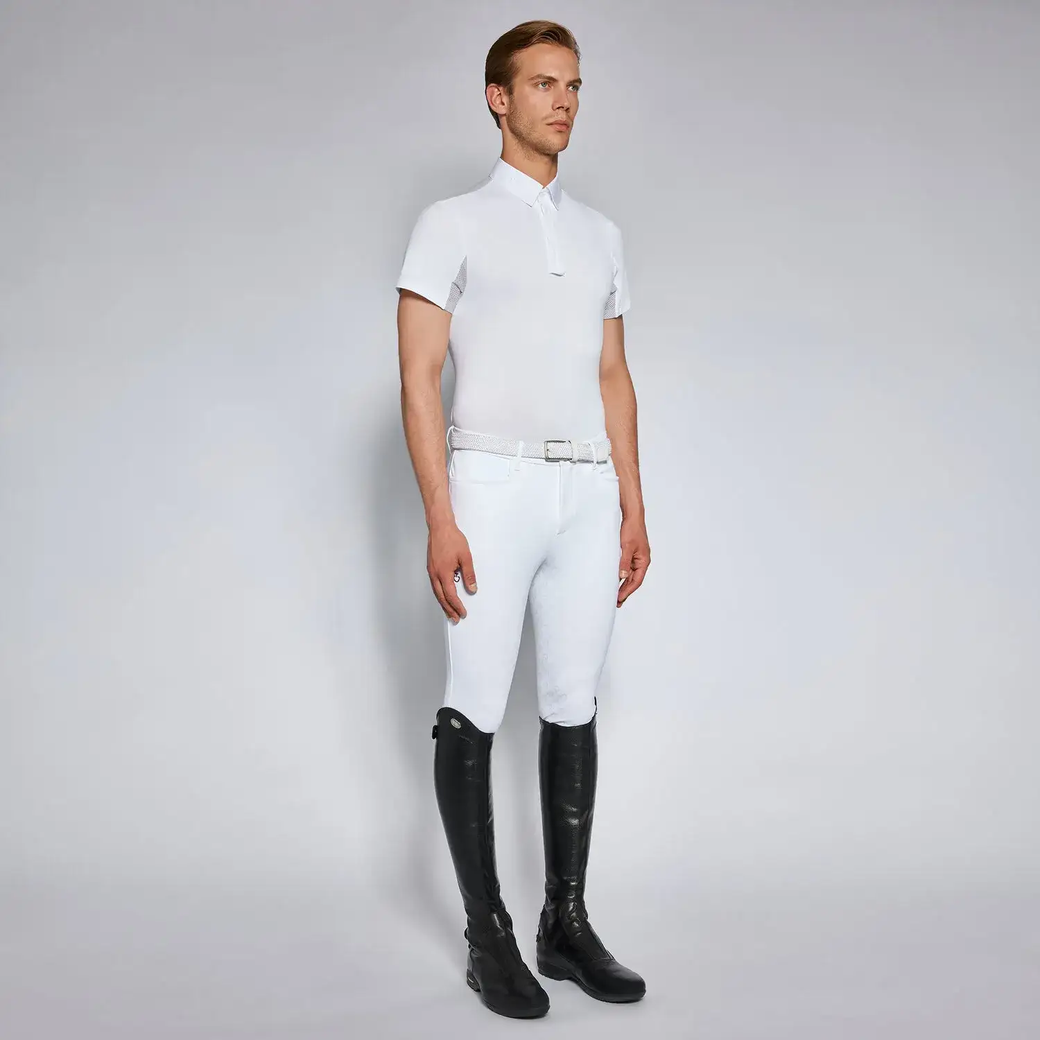 Cavalleria Toscana Men's competition polo shirt LIGHT GREY WOOL-1