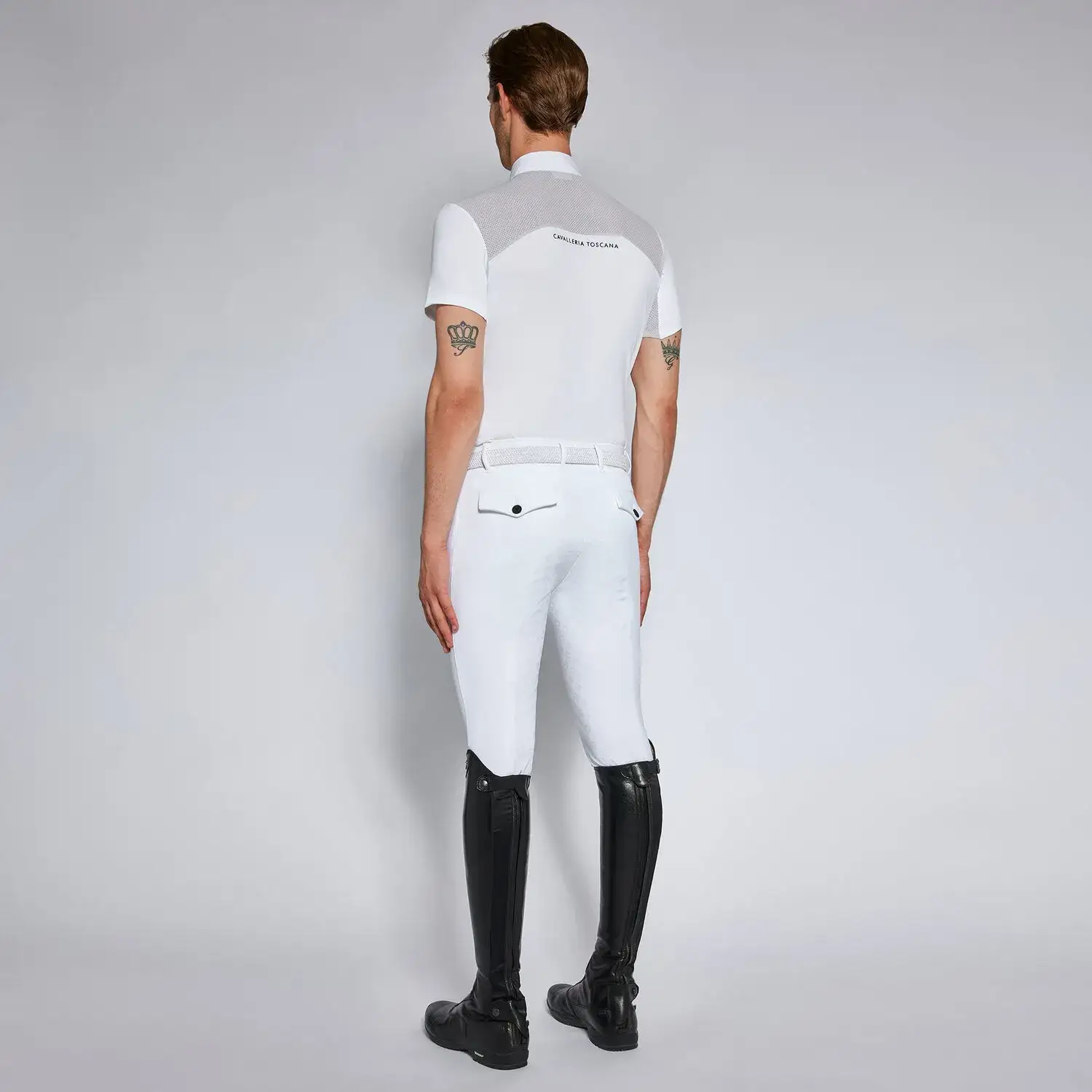 Cavalleria Toscana Men's competition polo shirt LIGHT GREY WOOL-2