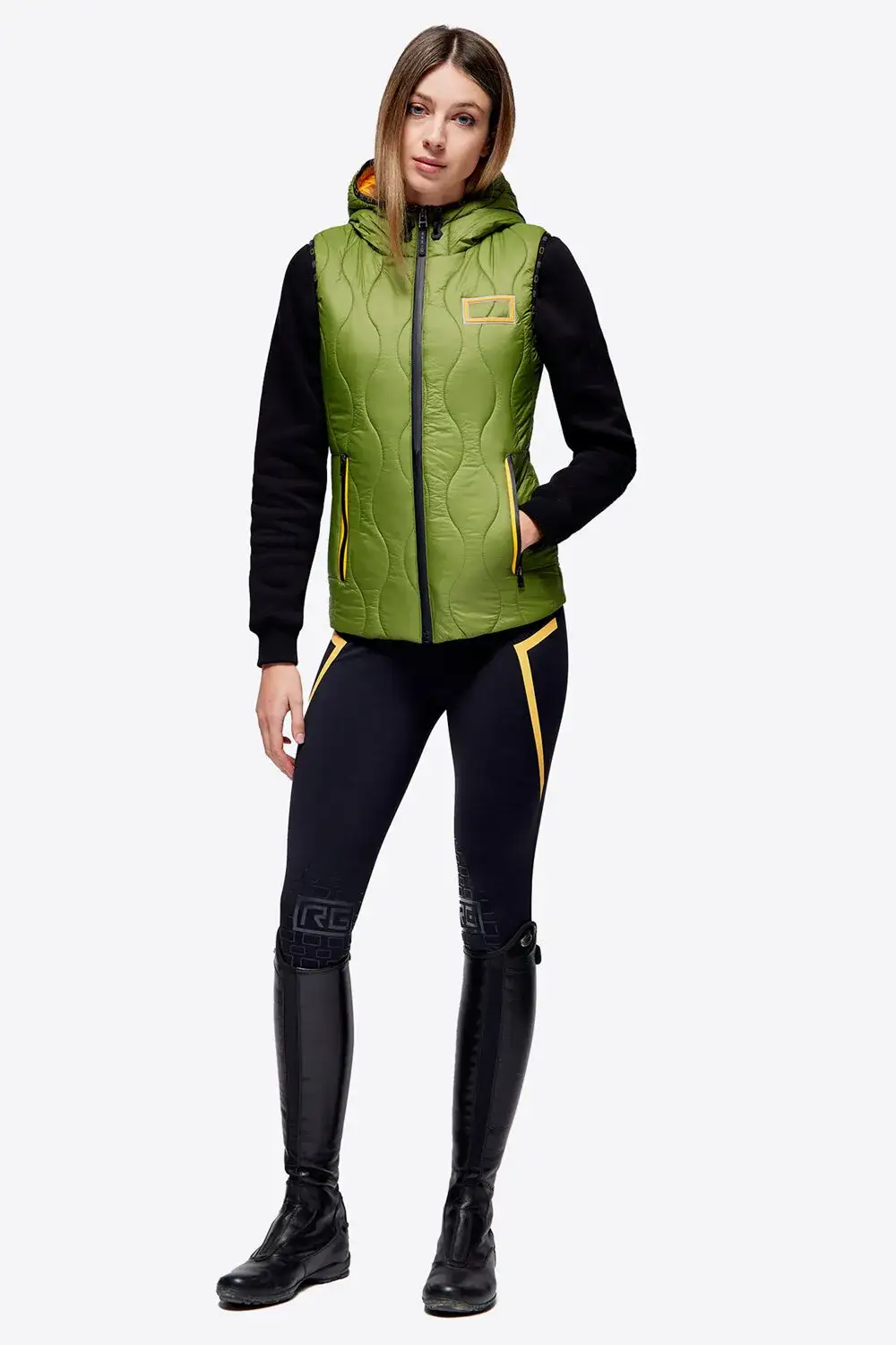 Rider's Gene Women's RG Nylon Hooded Puffer Vest FOREST GREEN-2