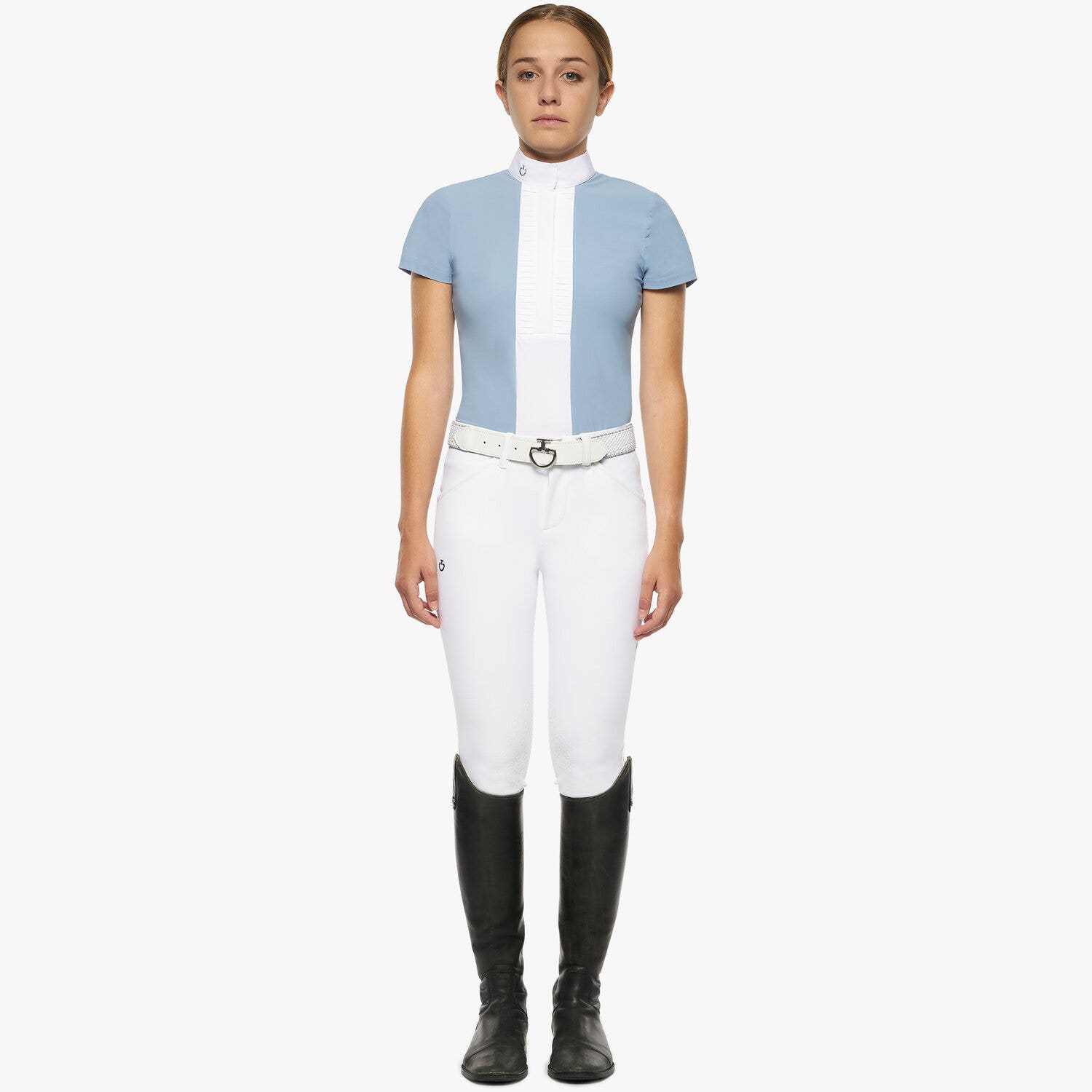 Cavalleria Toscana Girl’s jersey shirt with a ruffle placket Light blue-1