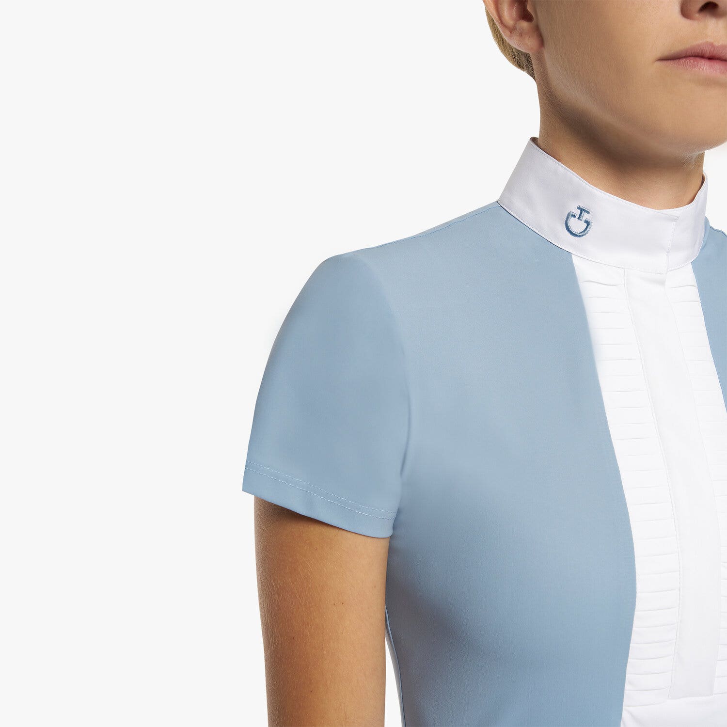 Cavalleria Toscana Girl’s jersey shirt with a ruffle placket Light blue-3