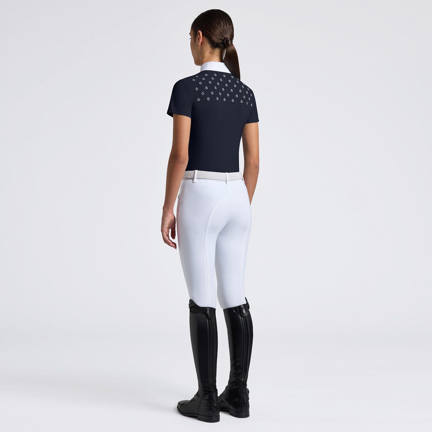 Cavalleria Toscana Cavalleria Toscana Girls' Short-Sleeve Competition Shirt with CT Logo Print NAVY-2