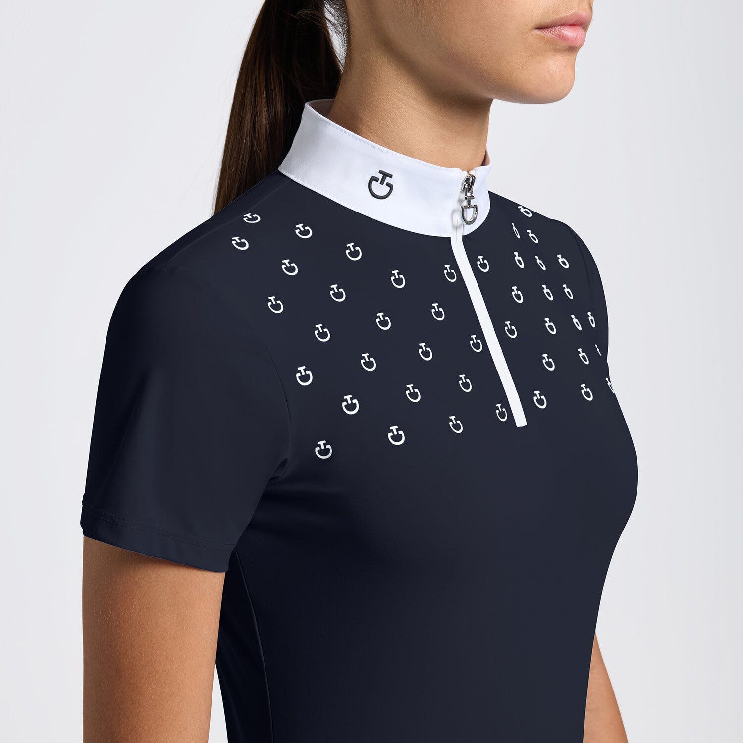 Cavalleria Toscana Cavalleria Toscana Girls' Short-Sleeve Competition Shirt with CT Logo Print NAVY-3