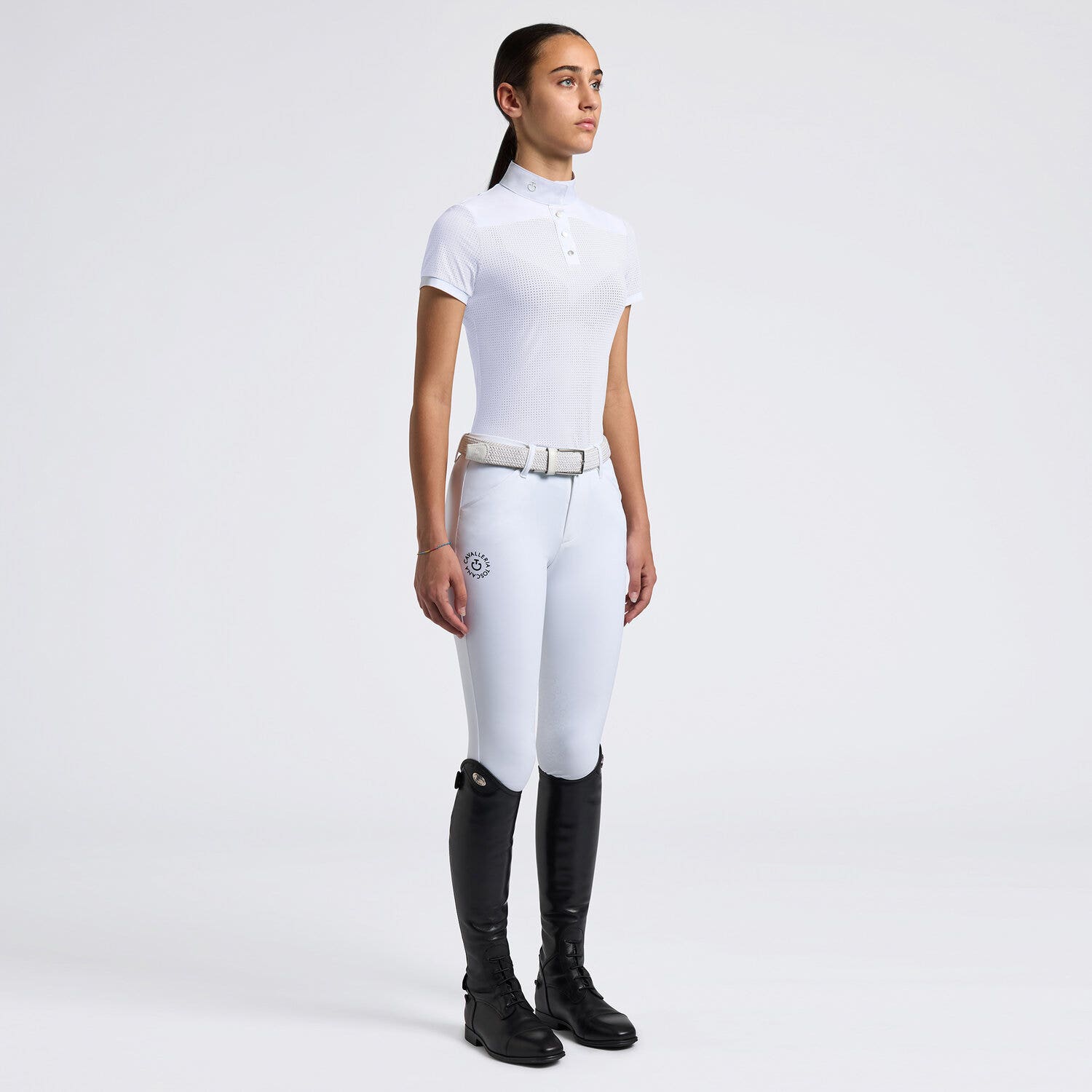 Cavalleria Toscana Cavalleria Toscana Girls' Short-Sleeve Perforated Jersey Competition Shirt WHITE/KNIT-1