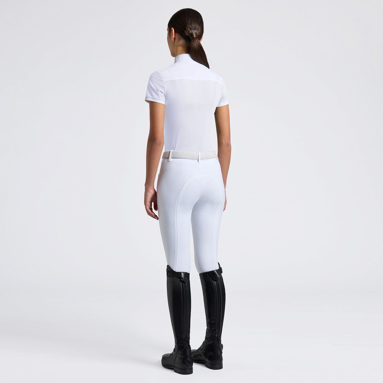 Cavalleria Toscana Cavalleria Toscana Girls' Short-Sleeve Perforated Jersey Competition Shirt WHITE/KNIT-2