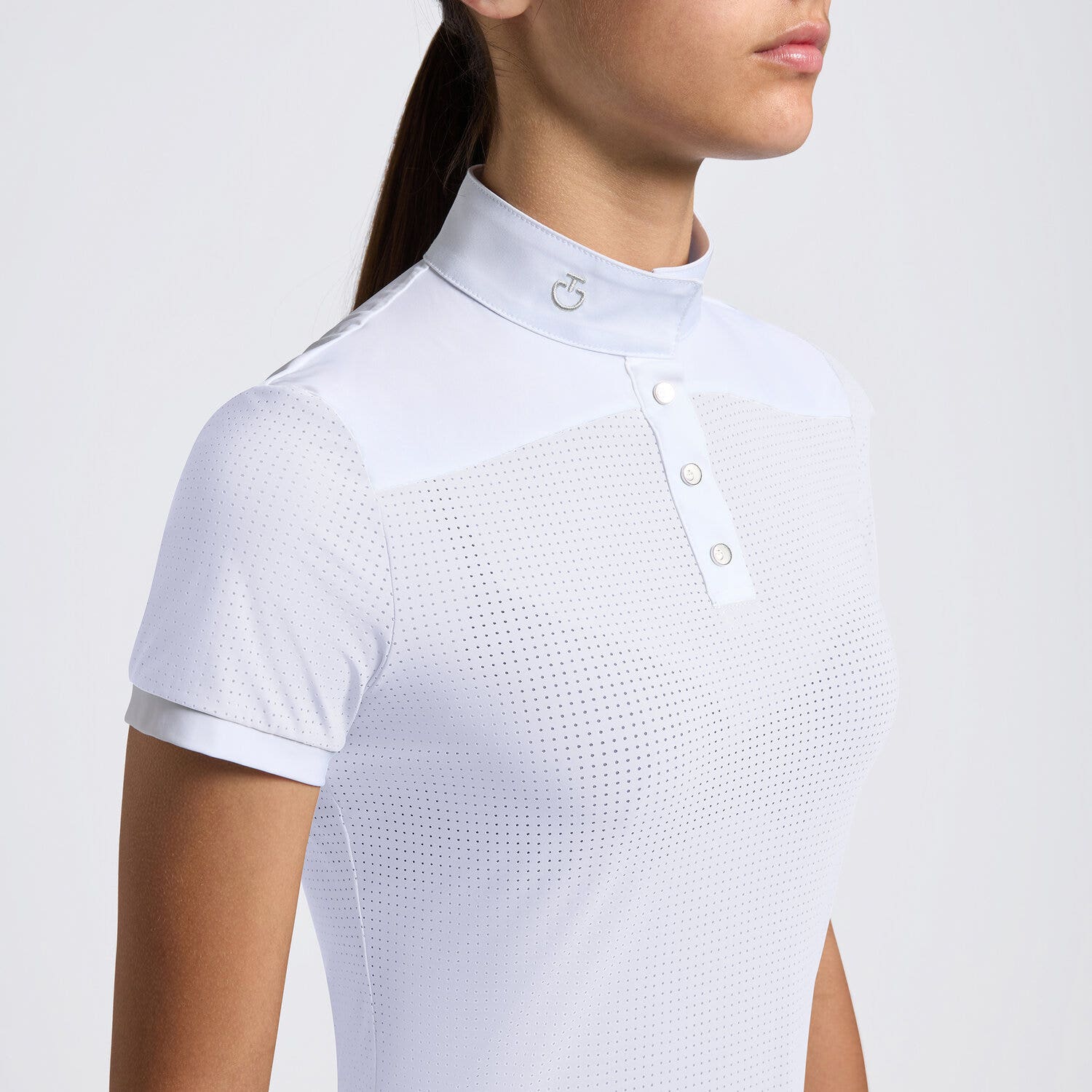 Cavalleria Toscana Cavalleria Toscana Girls' Short-Sleeve Perforated Jersey Competition Shirt WHITE/KNIT-3