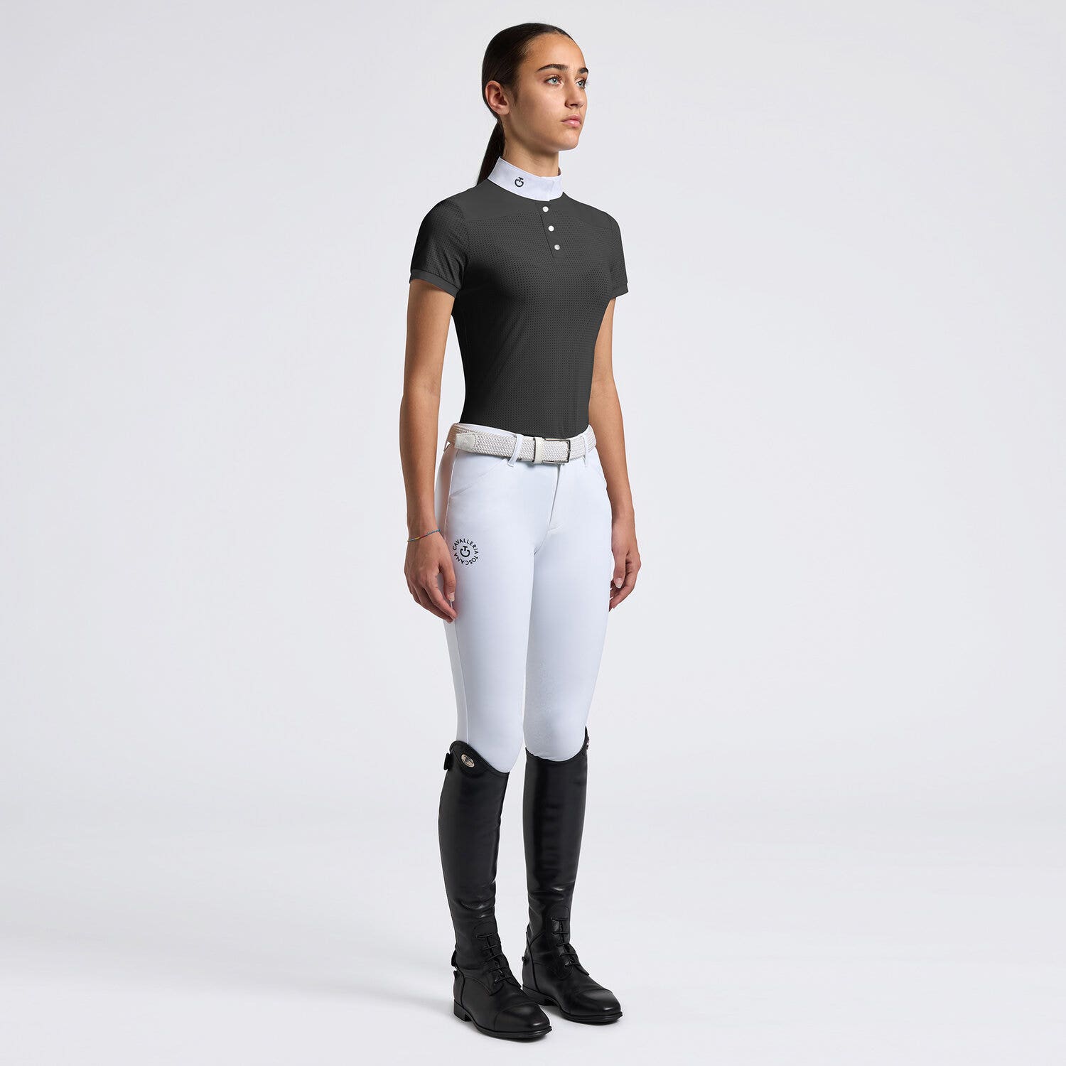 Cavalleria Toscana Cavalleria Toscana Girls' Short-Sleeve Perforated Jersey Competition Shirt NAVY-1