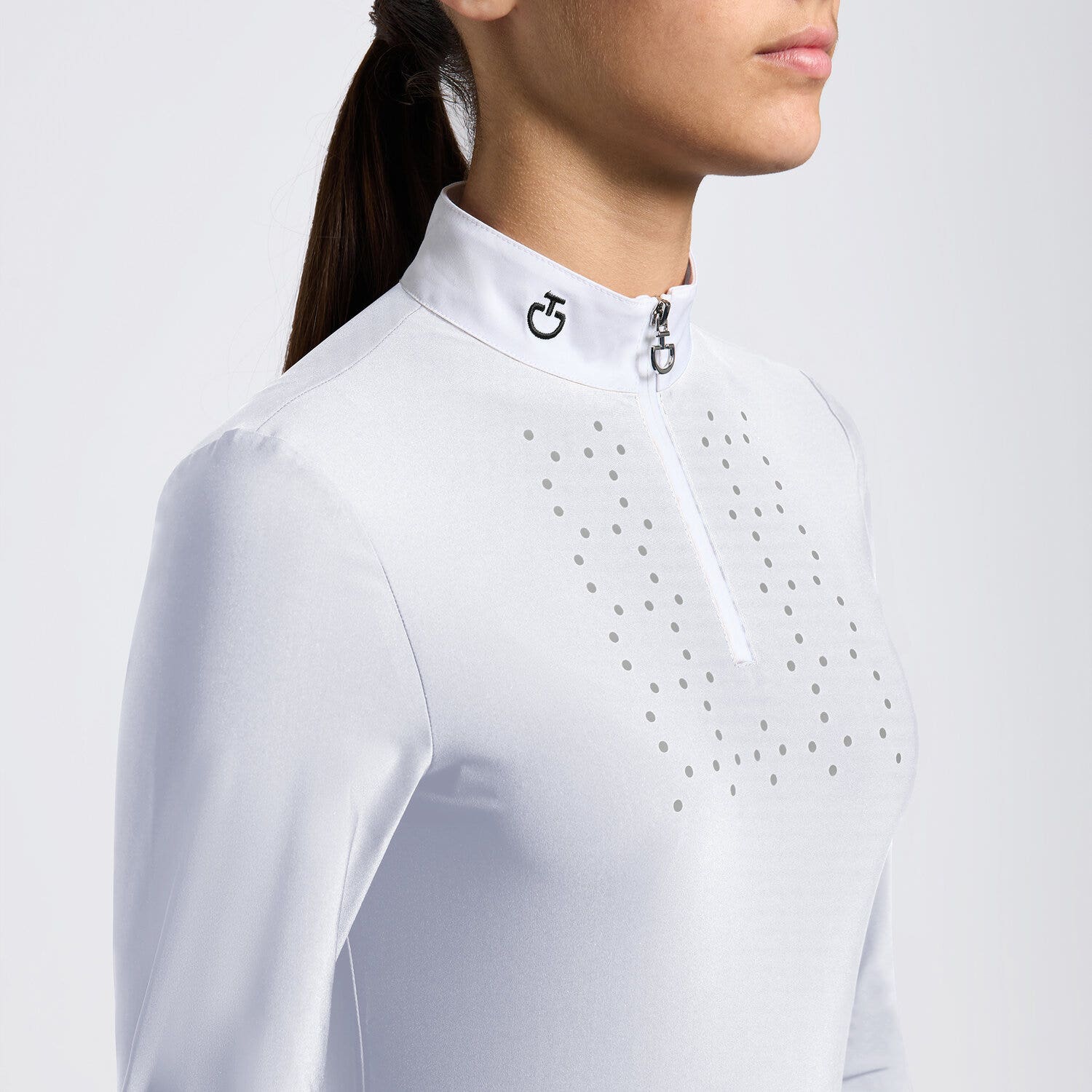 Cavalleria Toscana Cavalleria Toscana Girls' Long-Sleeve Zip Competition Shirt WHITE-3